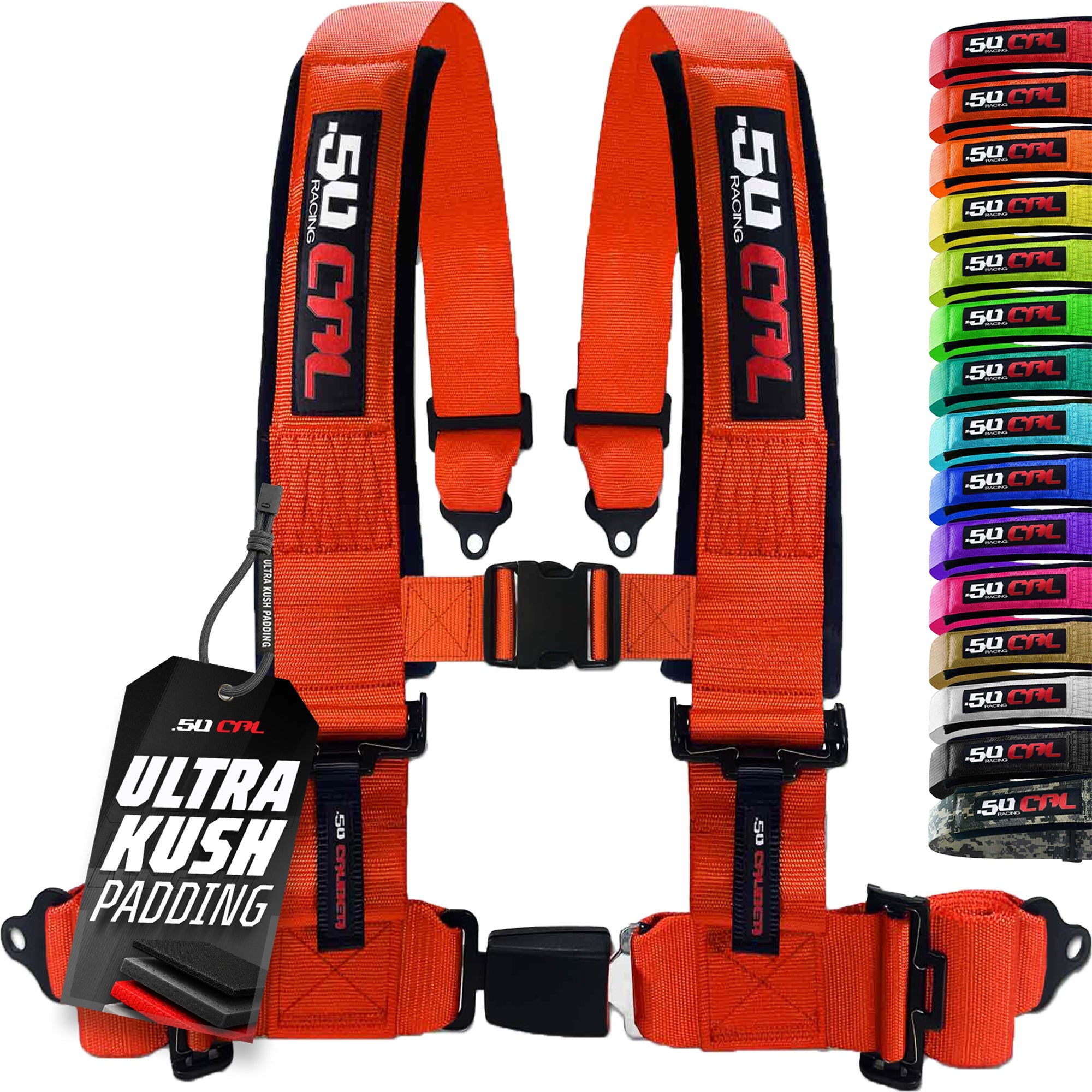 50 Caliber Racing 4-Point UTV Harness – Push Button, Sewn-In Pads, 10 Colors, 2" & 3"