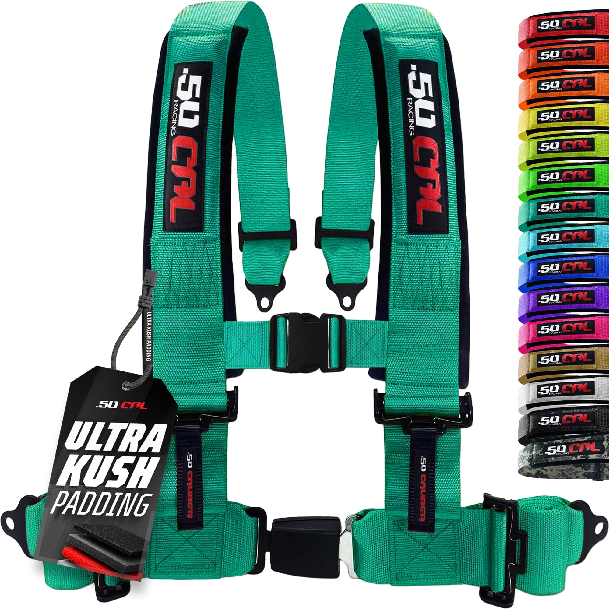 50 Caliber Racing 4-Point UTV Harness – Push Button, Sewn-In Pads, 10 Colors, 2" & 3"