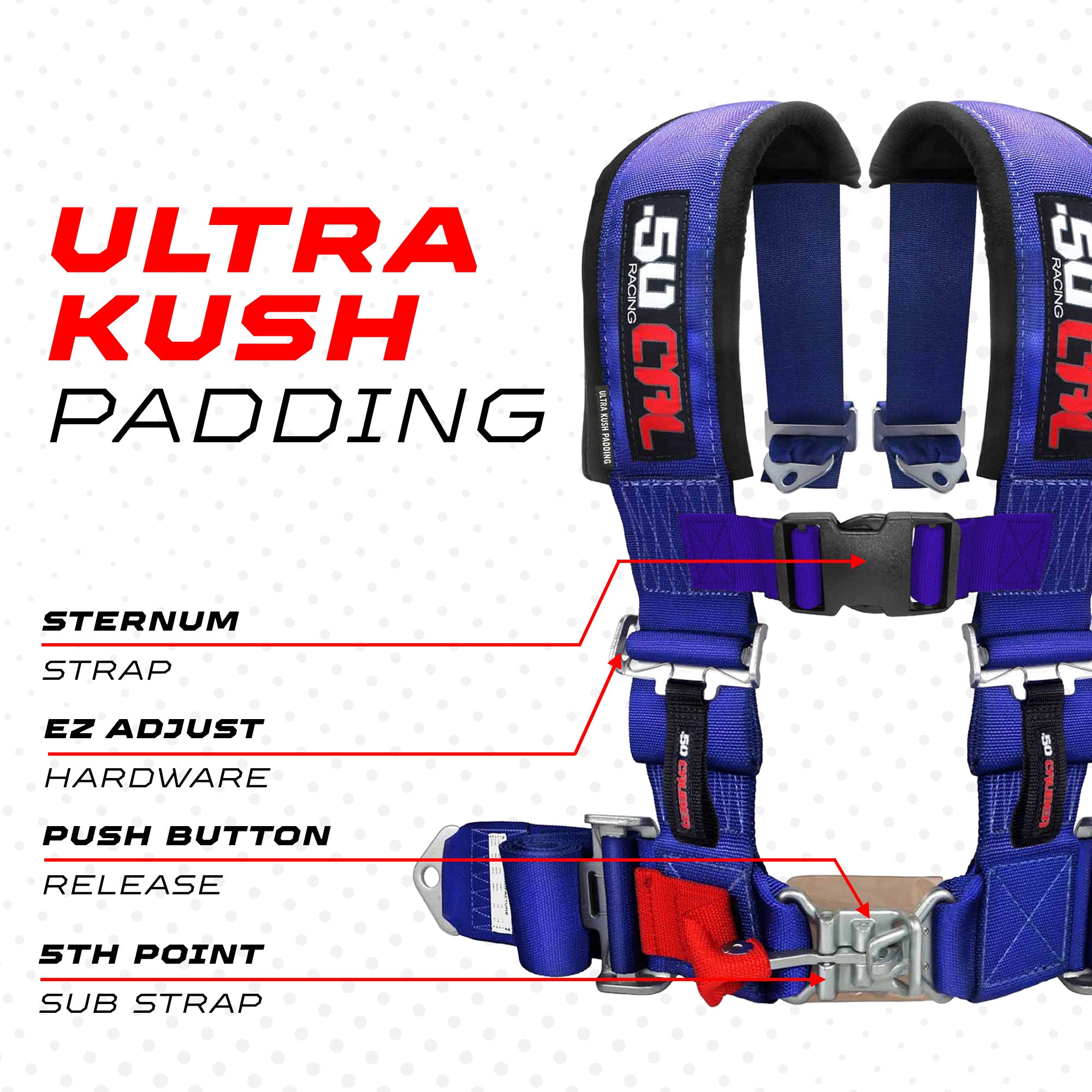 50 Caliber Racing 3" 4-Point UTV Harness | Latch & Link Quick Release | 9 Colors