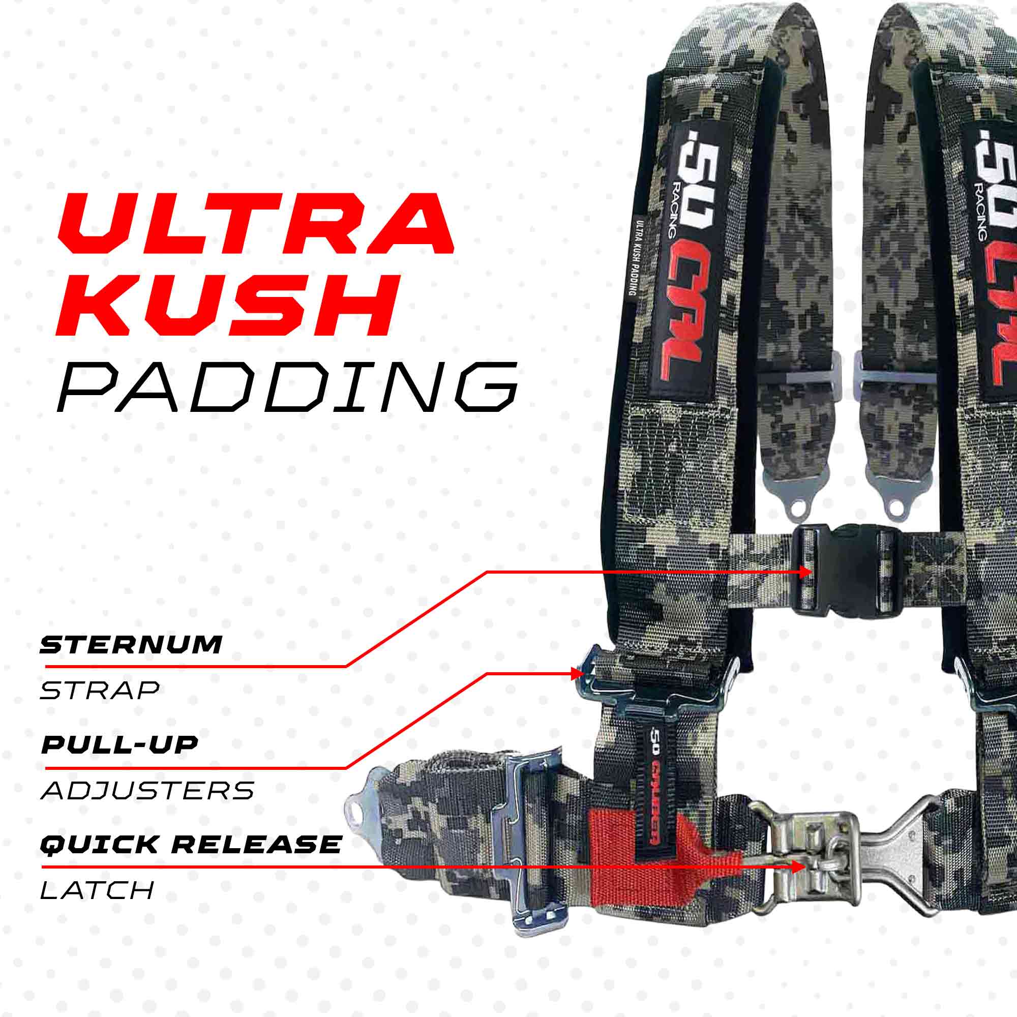 50 Caliber Racing 2" 4-Point UTV Harness | Latch & Link Quick Release | 9 Colors