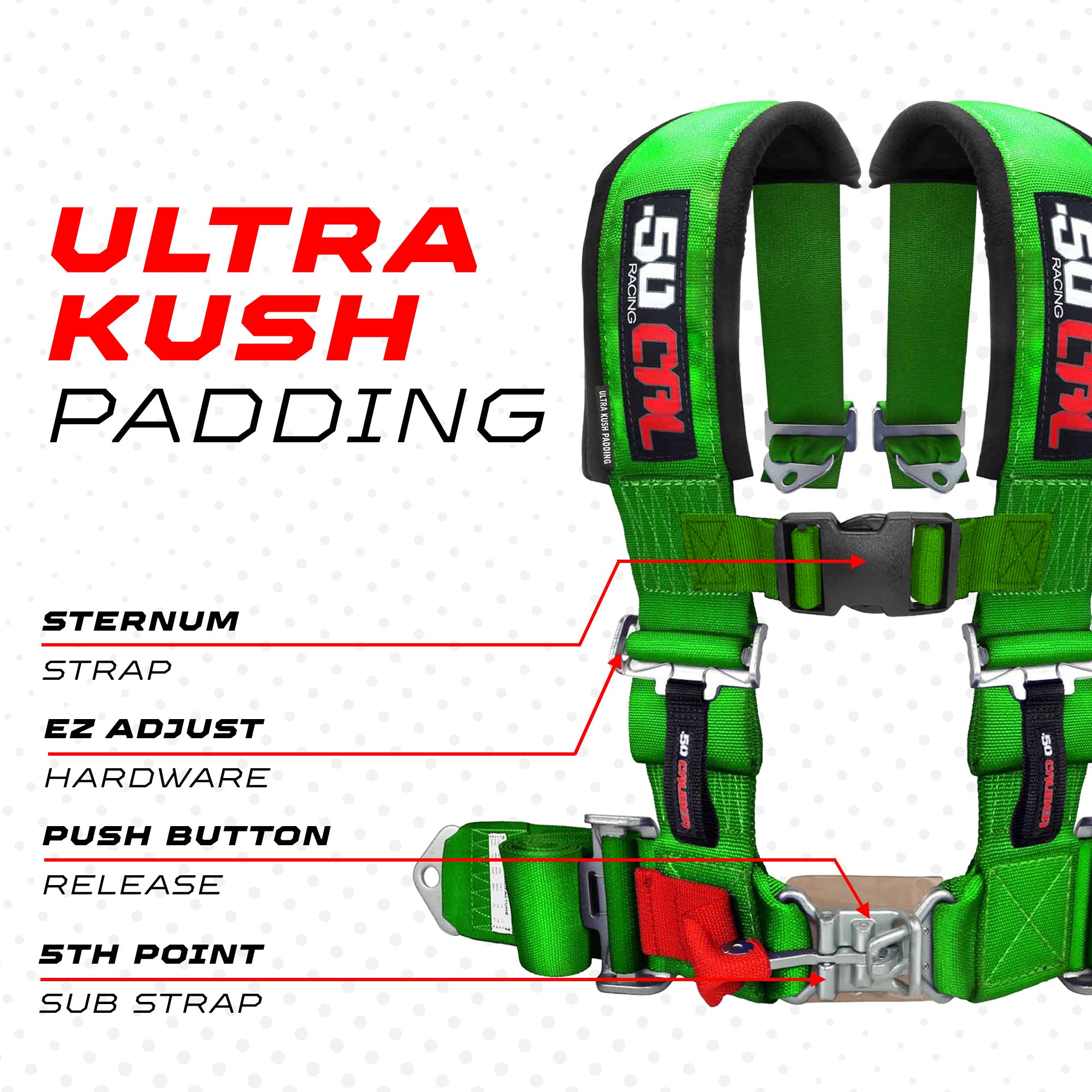 50 Caliber Racing 3" 4-Point UTV Harness | Latch & Link Quick Release | 9 Colors