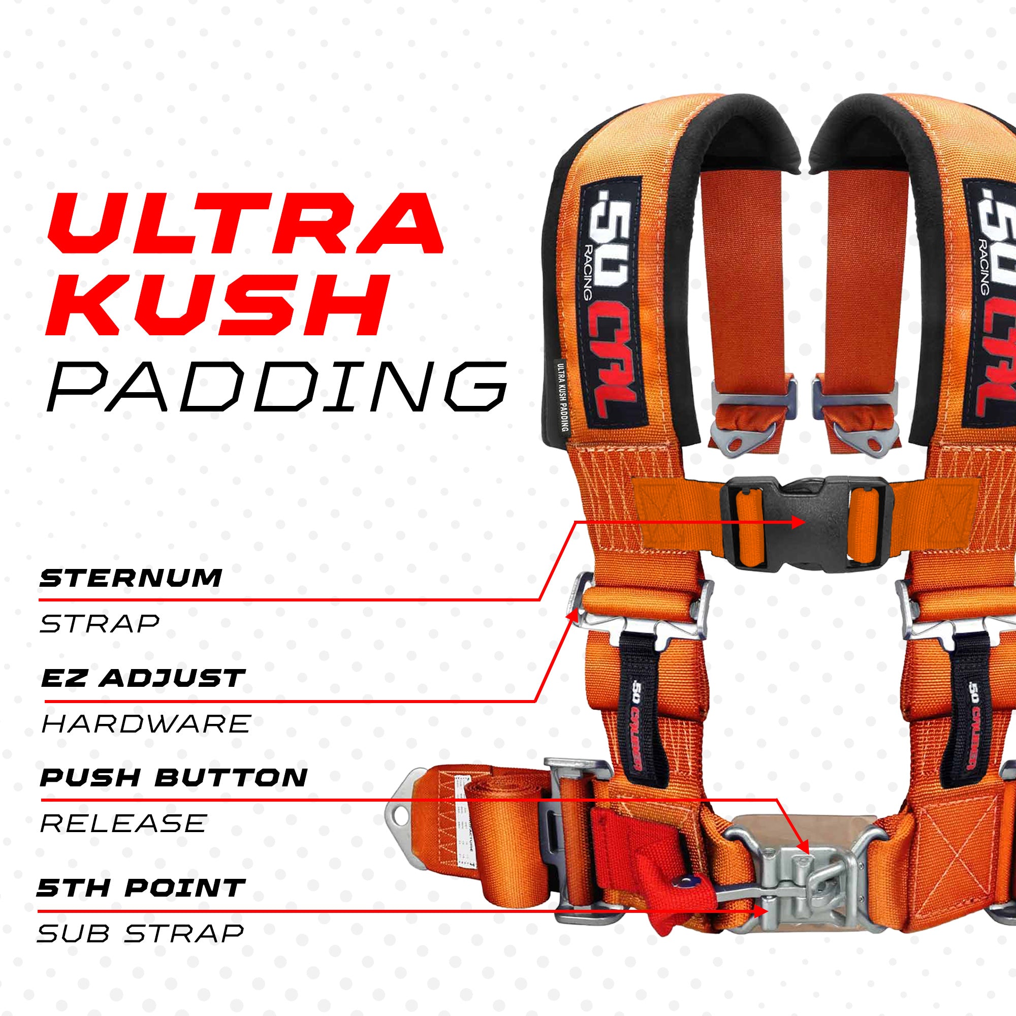 50 Caliber Racing 3" 4-Point UTV Harness | Latch & Link Quick Release | 9 Colors
