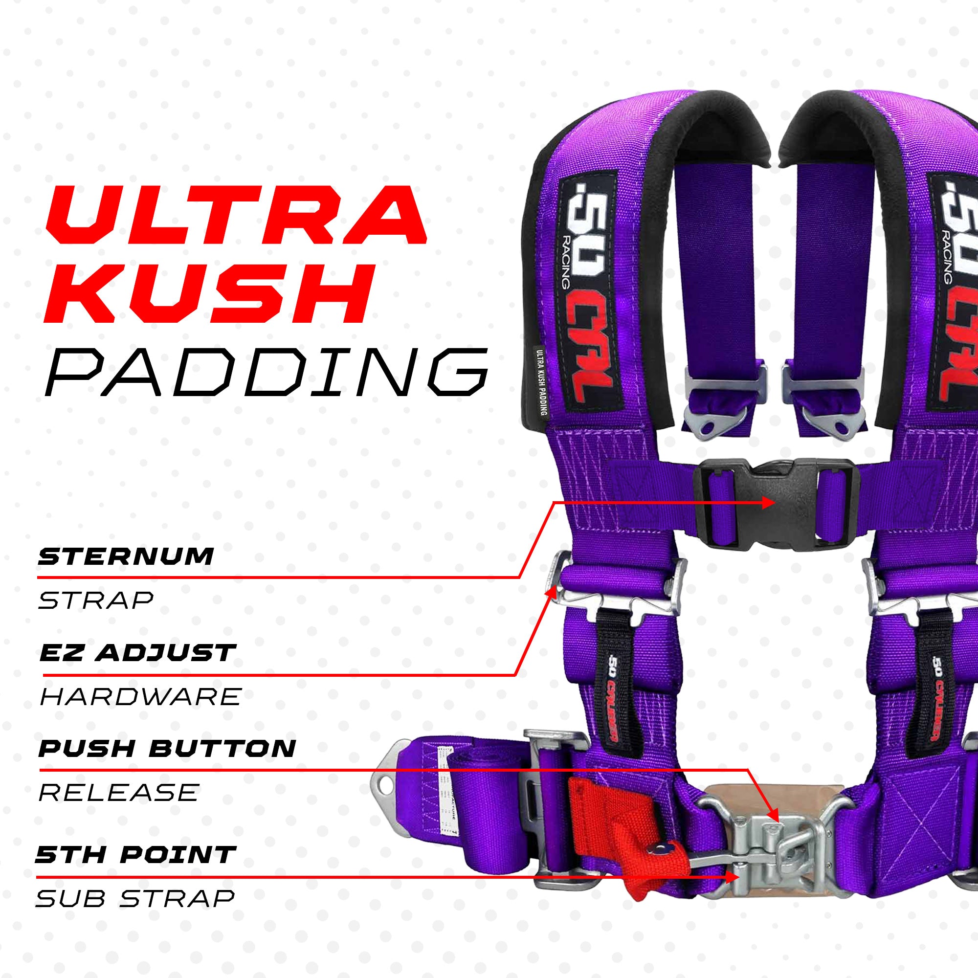 50 Caliber Racing 3" 4-Point UTV Harness | Latch & Link Quick Release | 9 Colors