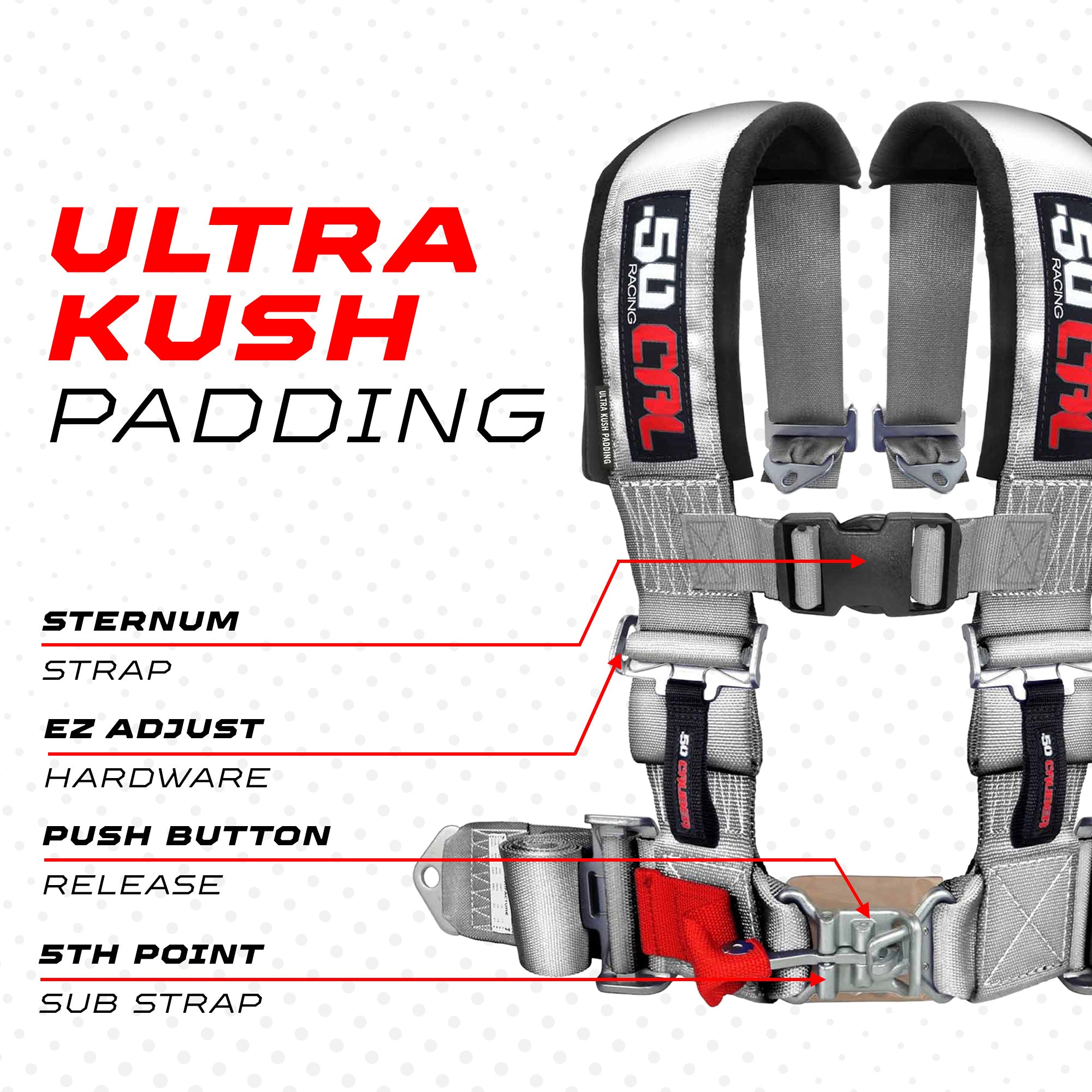 50 Caliber Racing 2" 4-Point UTV Harness | Latch & Link Quick Release | 9 Colors