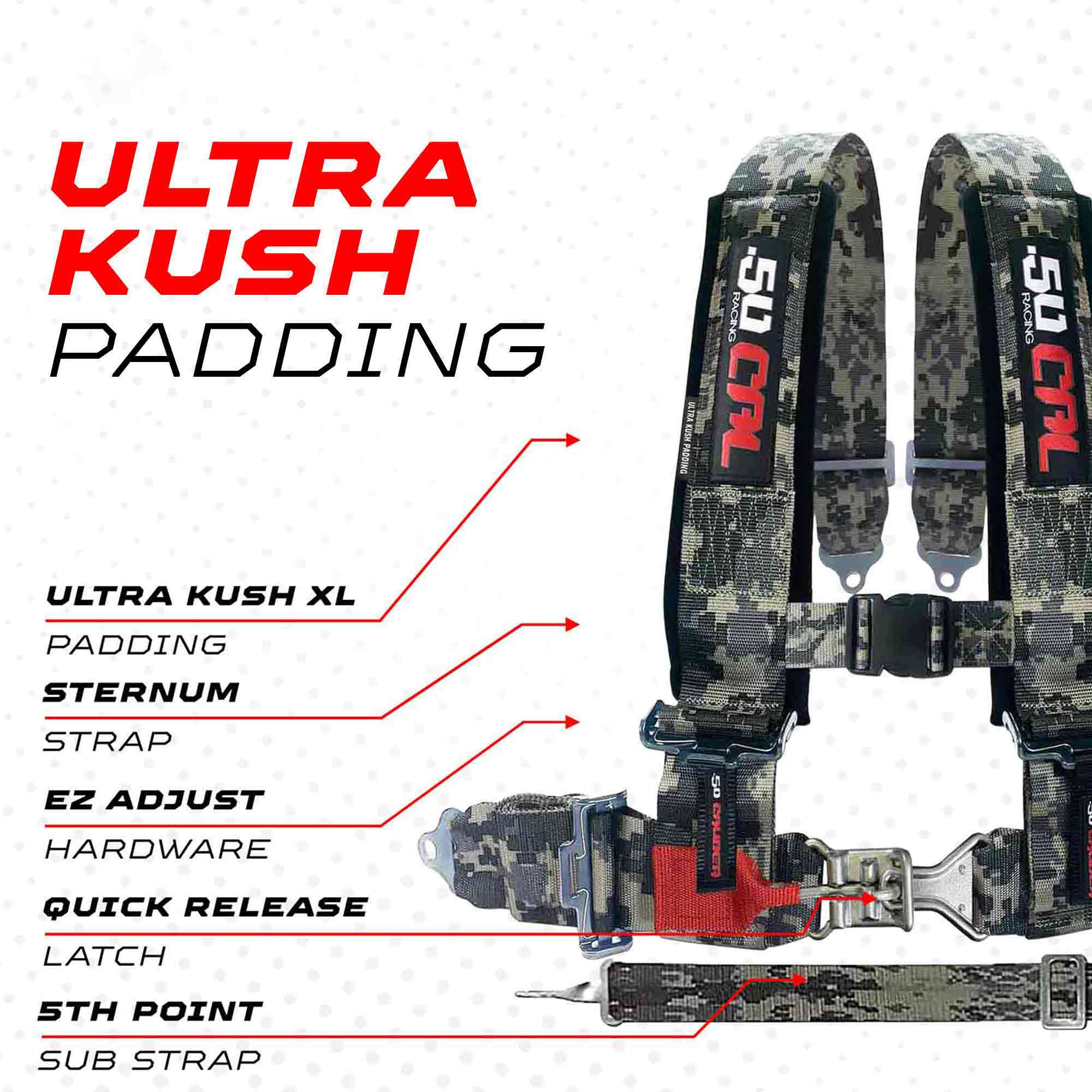 50 Caliber Racing 2" 5-Point UTV Harness | Anti-Submarine Strap | 9 Colors
