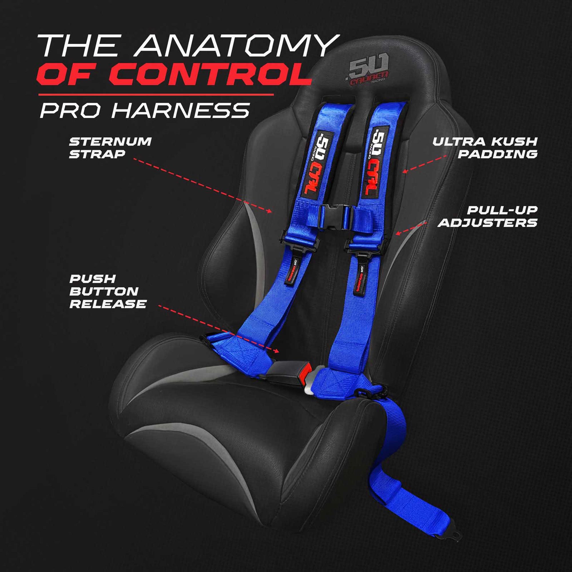 50 Caliber Racing 4-Point UTV Harness – Push Button, Sewn-In Pads, 10 Colors, 2" & 3"