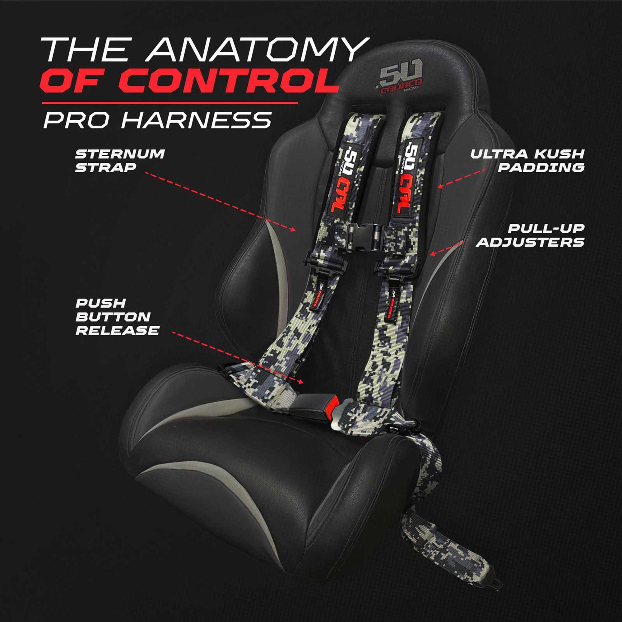 50 Caliber Racing 4-Point UTV Harness – Push Button, Sewn-In Pads, 10 Colors, 2" & 3"