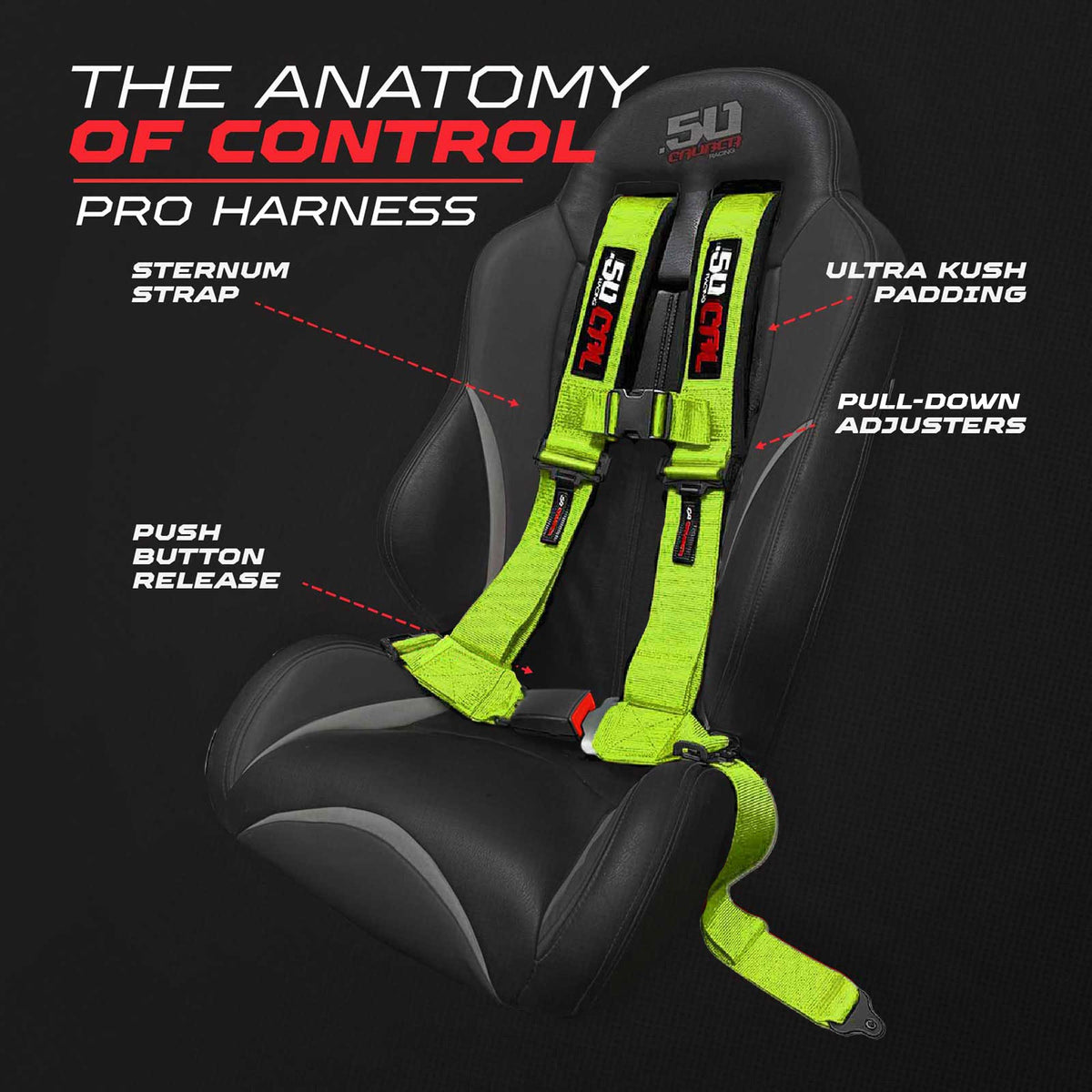50 Caliber Pro Series 4-point push-button UTV harness – feature overview