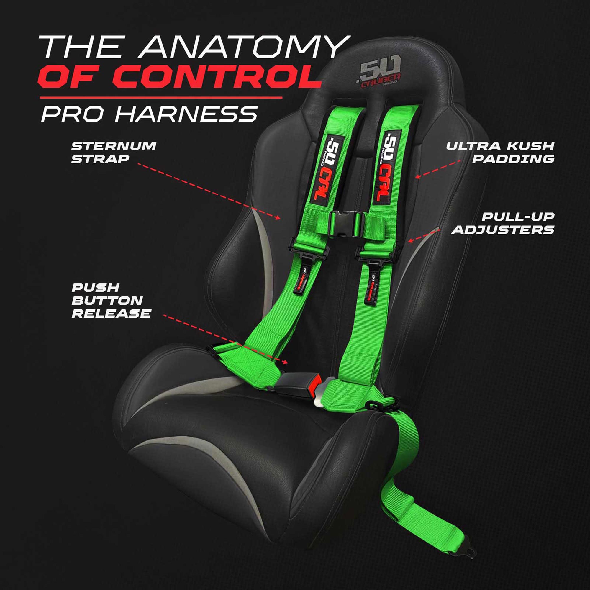 50 Caliber Racing 4-Point UTV Harness – Push Button, Sewn-In Pads, 10 Colors, 2" & 3"