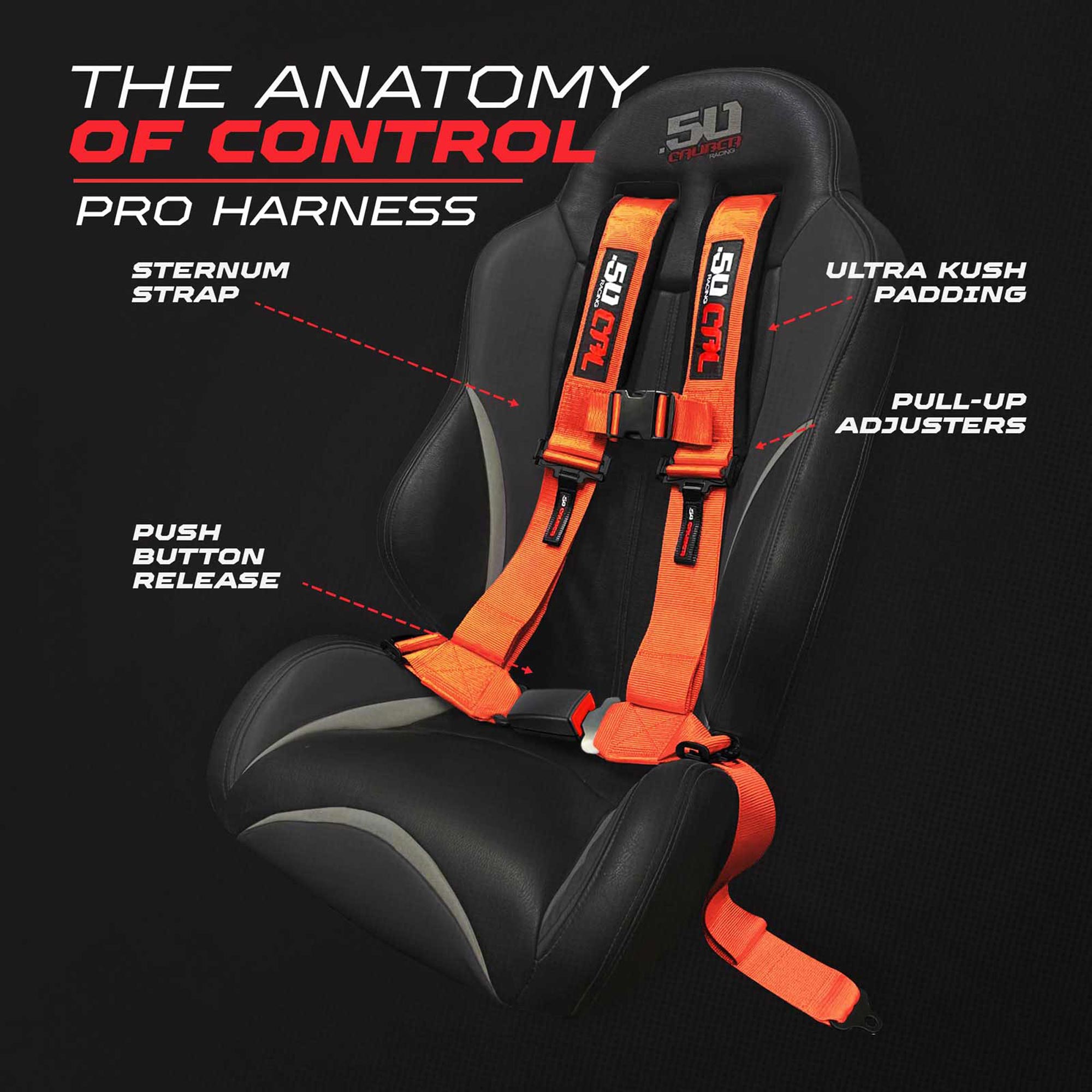 50 Caliber Racing 4-Point UTV Harness – Push Button, Sewn-In Pads, 10 Colors, 2" & 3"