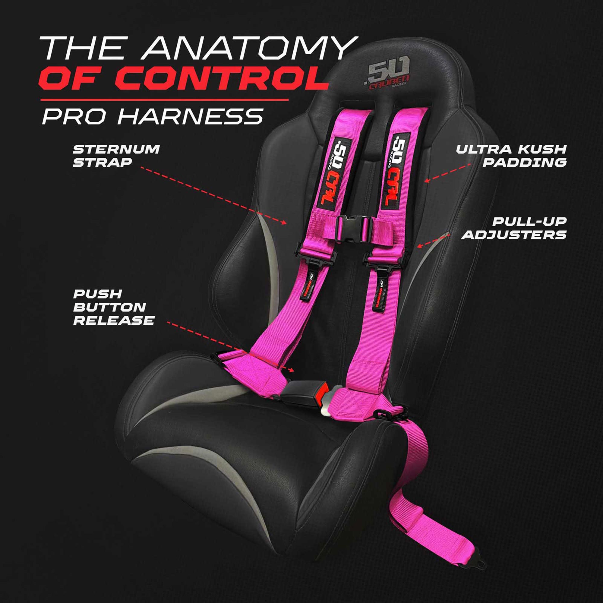 50 Caliber Racing 4-Point UTV Harness – Push Button, Sewn-In Pads, 10 Colors, 2" & 3"