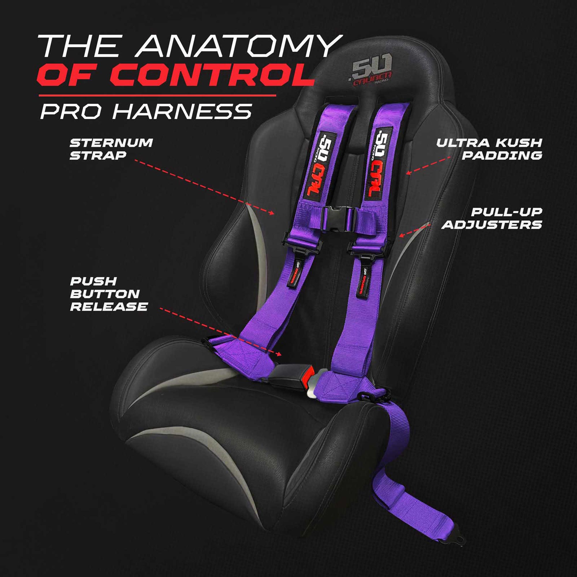 50 Caliber Racing 4-Point UTV Harness – Push Button, Sewn-In Pads, 10 Colors, 2" & 3"