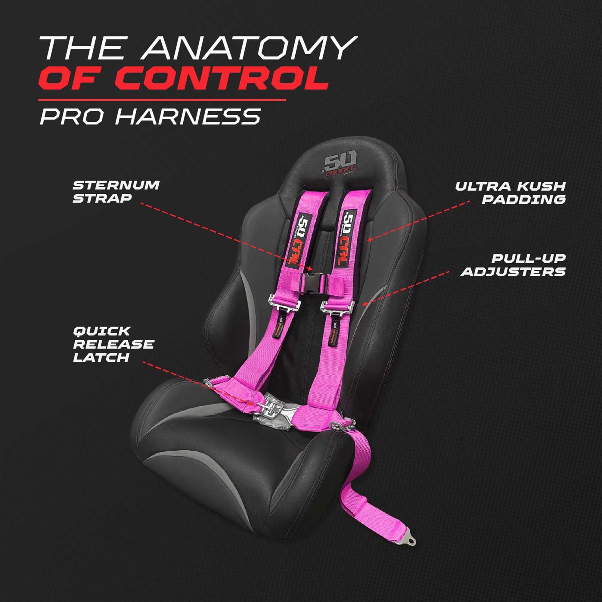 50 Caliber Racing 3" 4-Point UTV Harness | Latch & Link Quick Release | 9 Colors