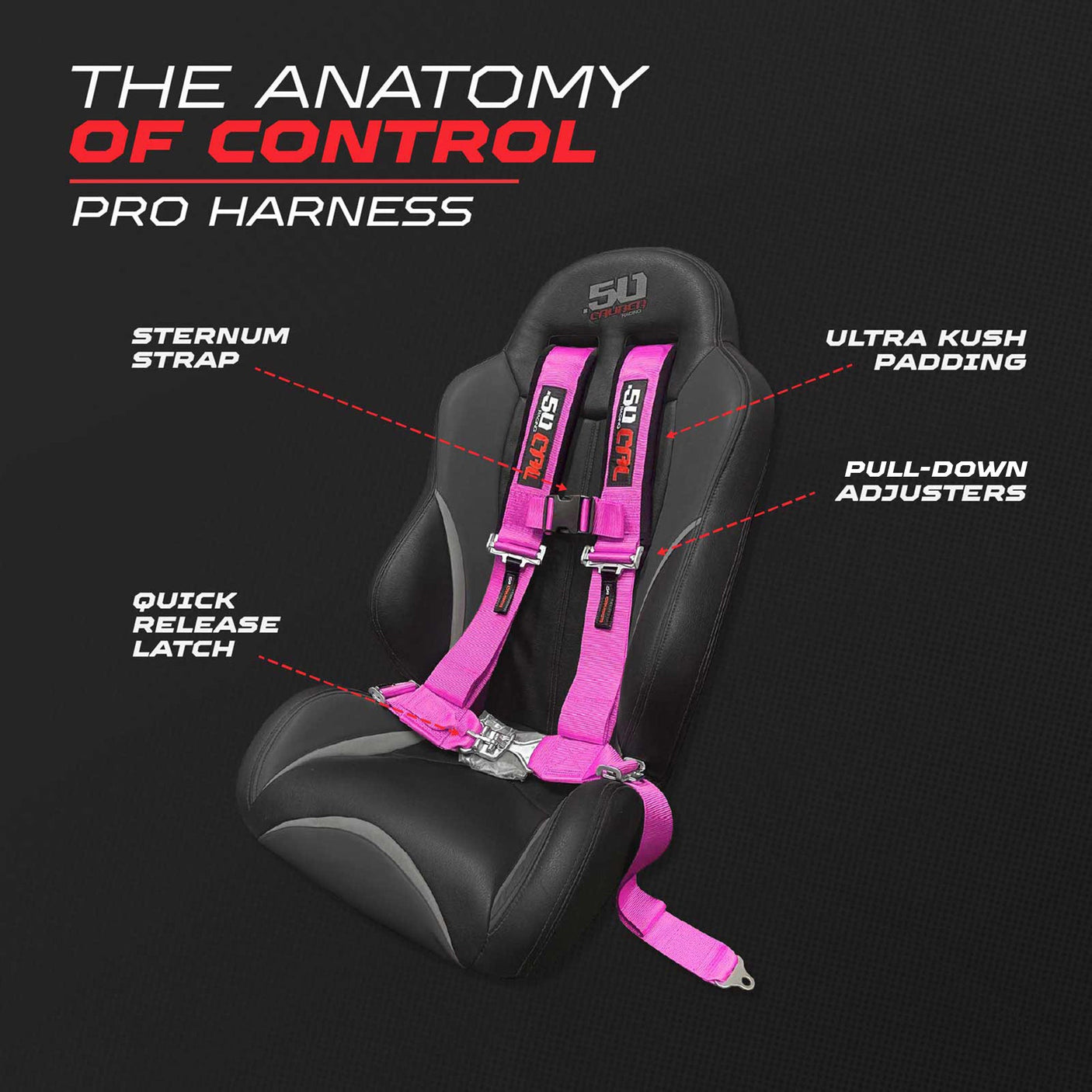 50 Caliber Racing 2-inch 4-point UTV harness in Pink — strap and buckle details