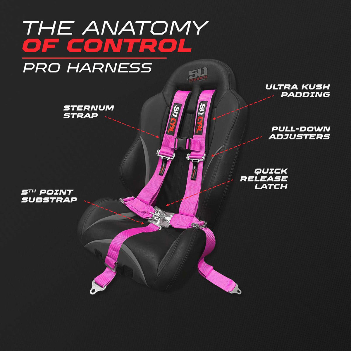 50 Caliber Racing 3" 5-Point UTV Harness | Anti-Submarine Strap | 9 Colors