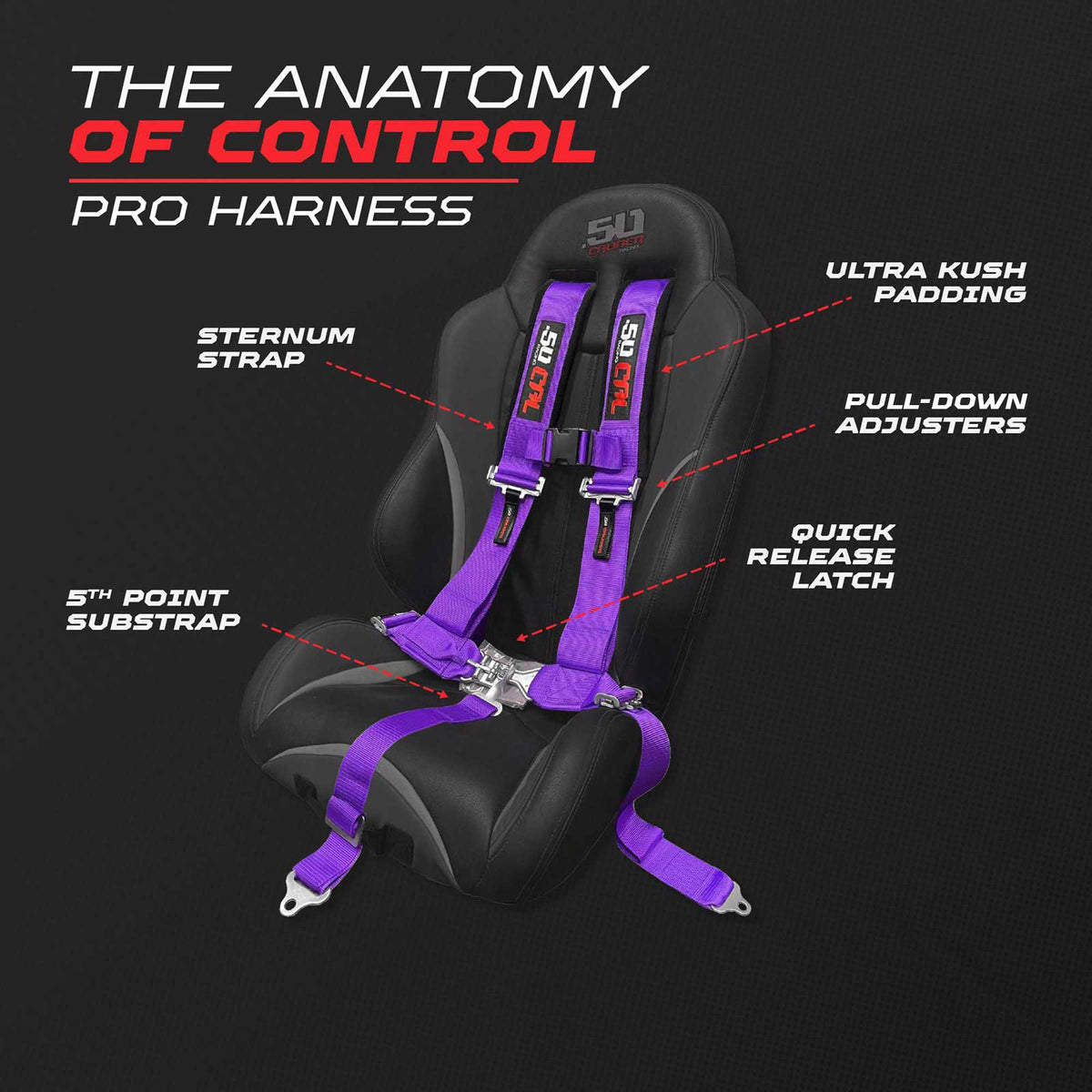 50 Caliber Racing 3" 5-Point UTV Harness | Anti-Submarine Strap | 9 Colors