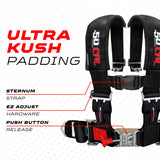 50 Caliber Racing 2-inch 4-point UTV harness in Black — sewn-in padding details