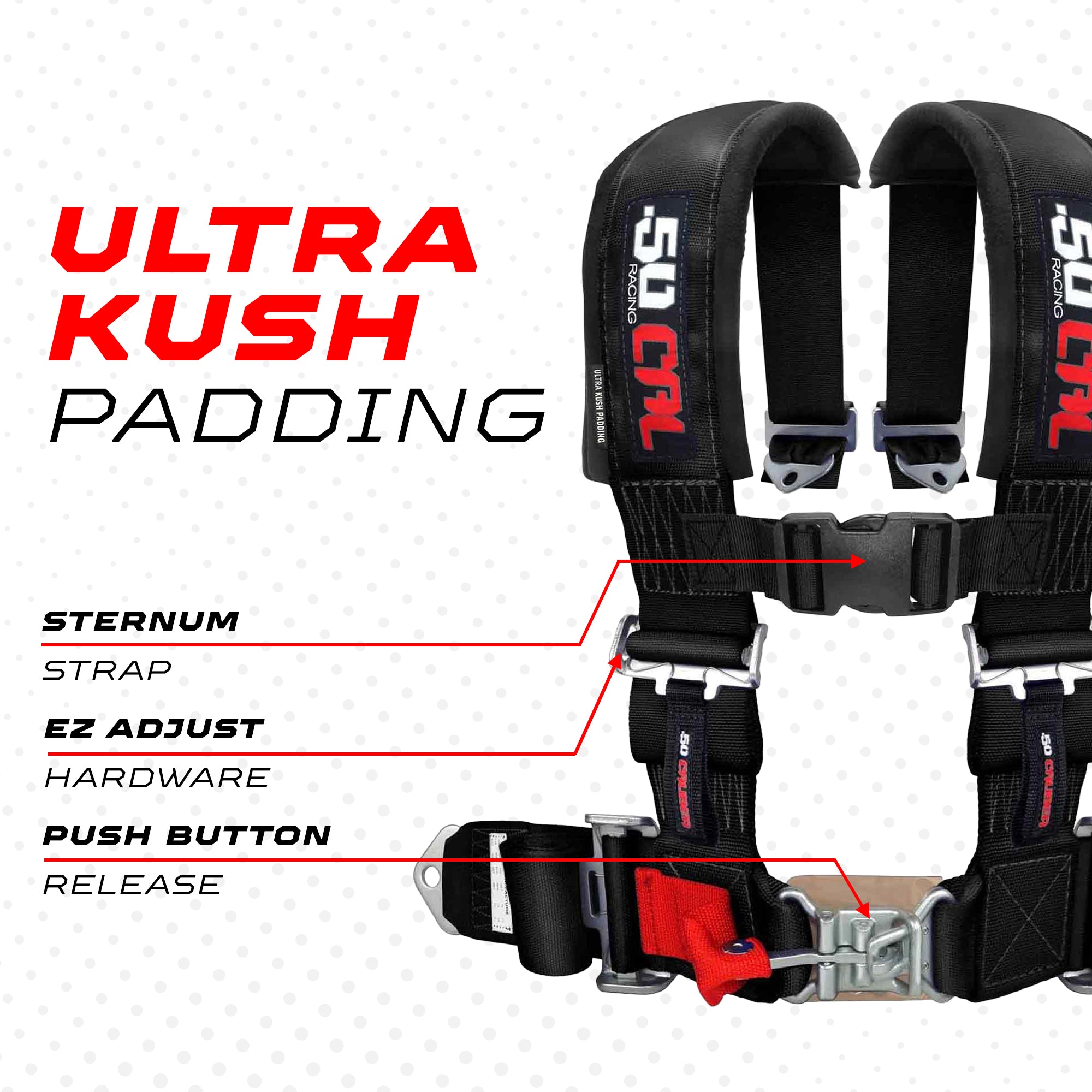 50 Caliber Racing 3" 4-Point UTV Harness | Latch & Link Quick Release | 9 Colors