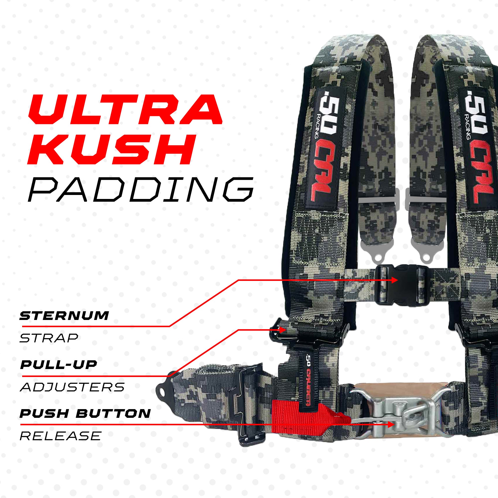 50 Caliber Racing 2" 4-Point UTV Harness - Latch & Link Quick Release