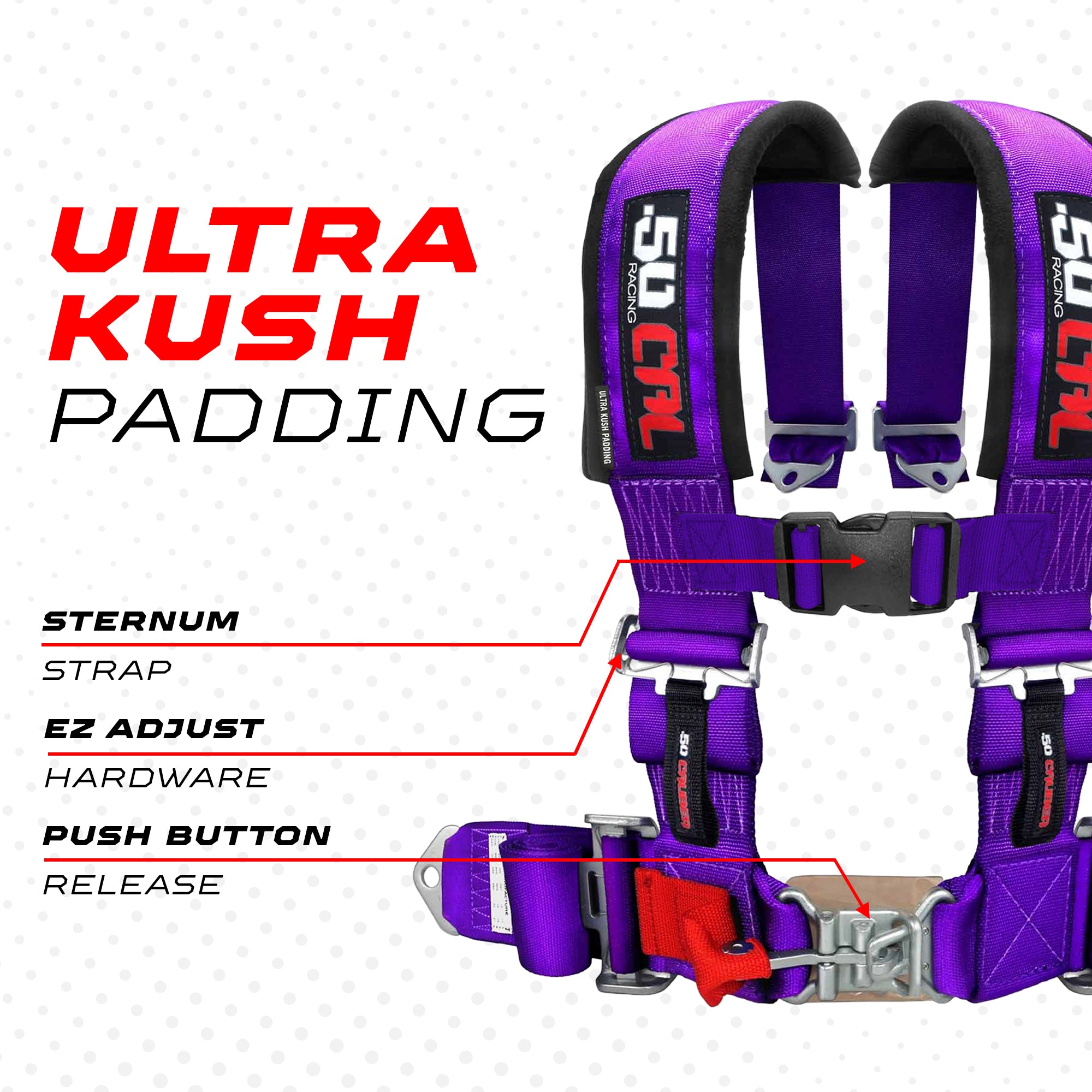 50 Caliber Racing 3" 4-Point UTV Harness | Latch & Link Quick Release | 9 Colors