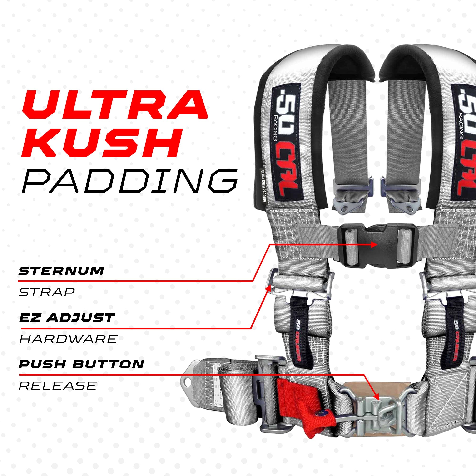 50 Caliber Racing 3" 4-Point UTV Harness | Latch & Link Quick Release | 9 Colors