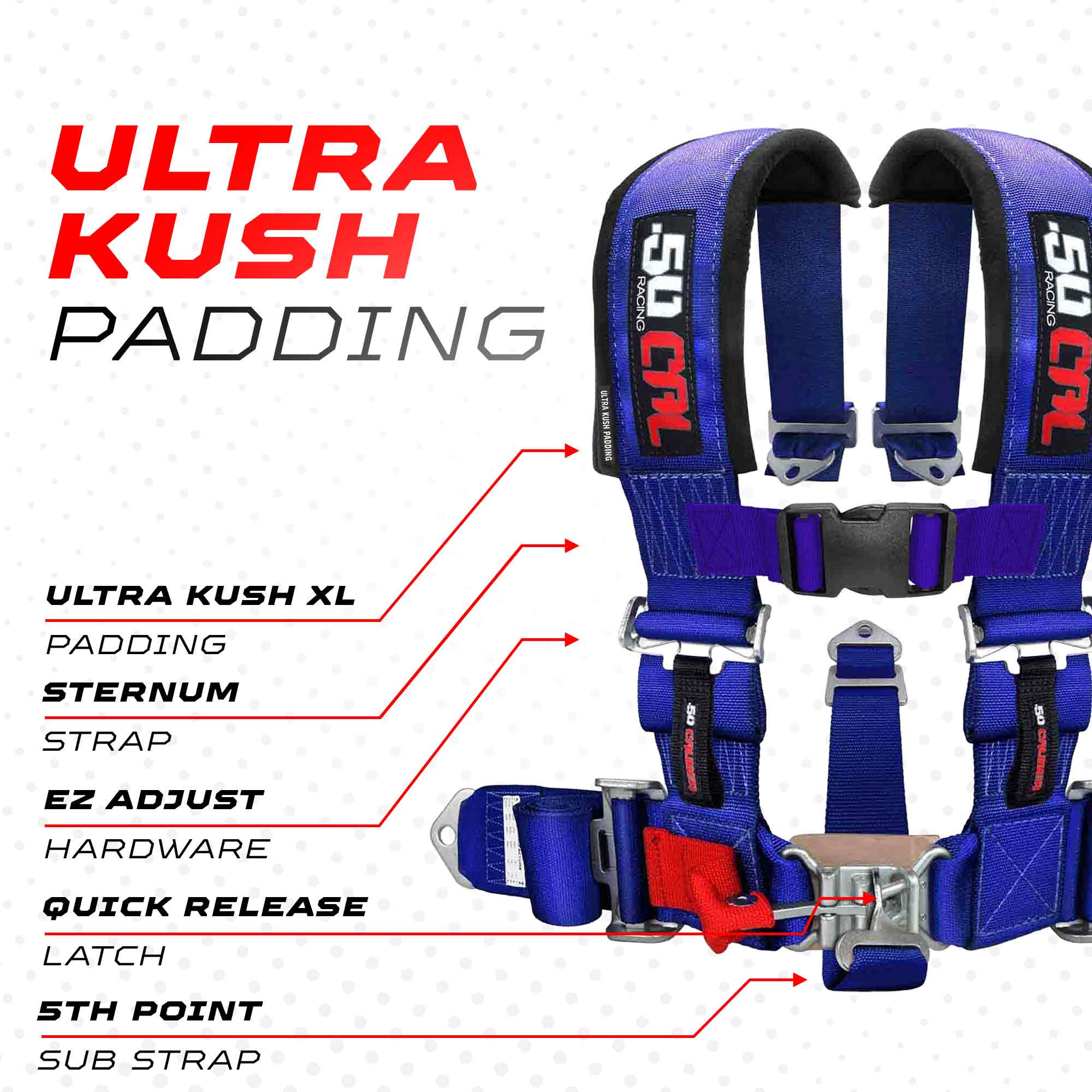 50 Caliber Racing 3" 5-Point UTV Harness | Anti-Submarine Strap | 9 Colors