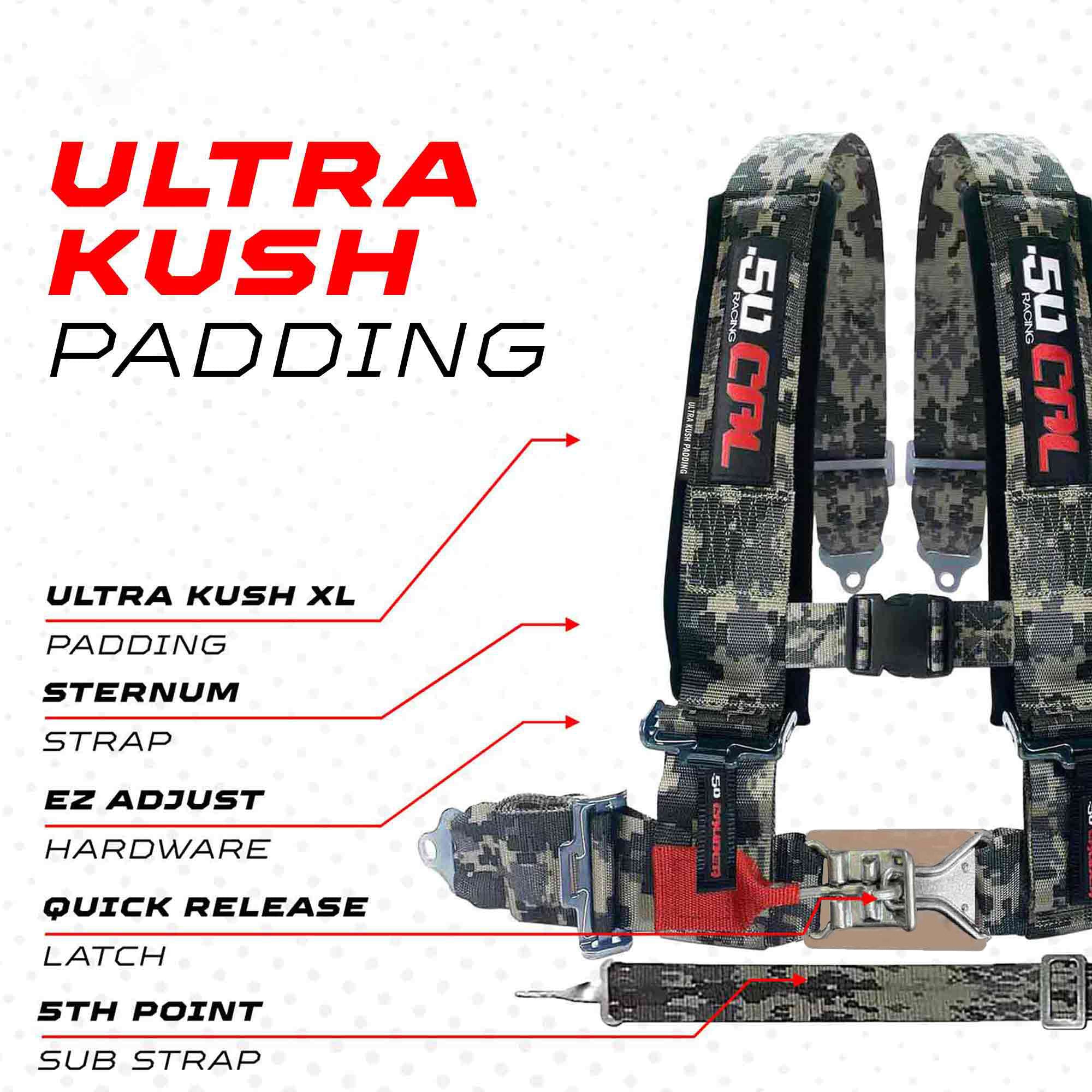 50 Caliber Racing 3" 5-Point UTV Harness | Anti-Submarine Strap | 9 Colors