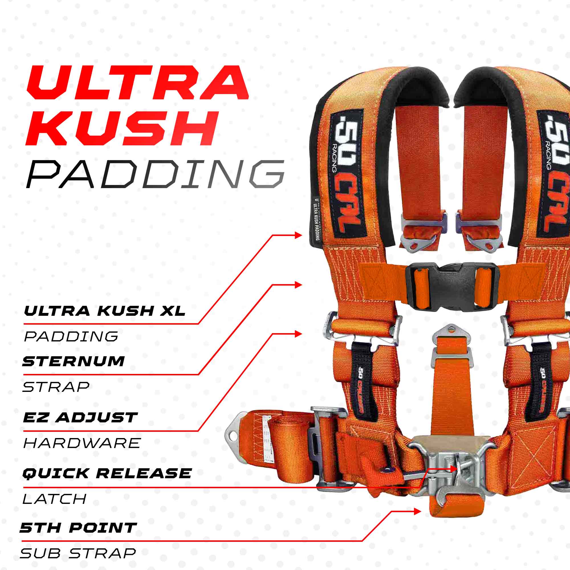 50 Caliber Racing 3" 5-Point UTV Harness | Anti-Submarine Strap | 9 Colors