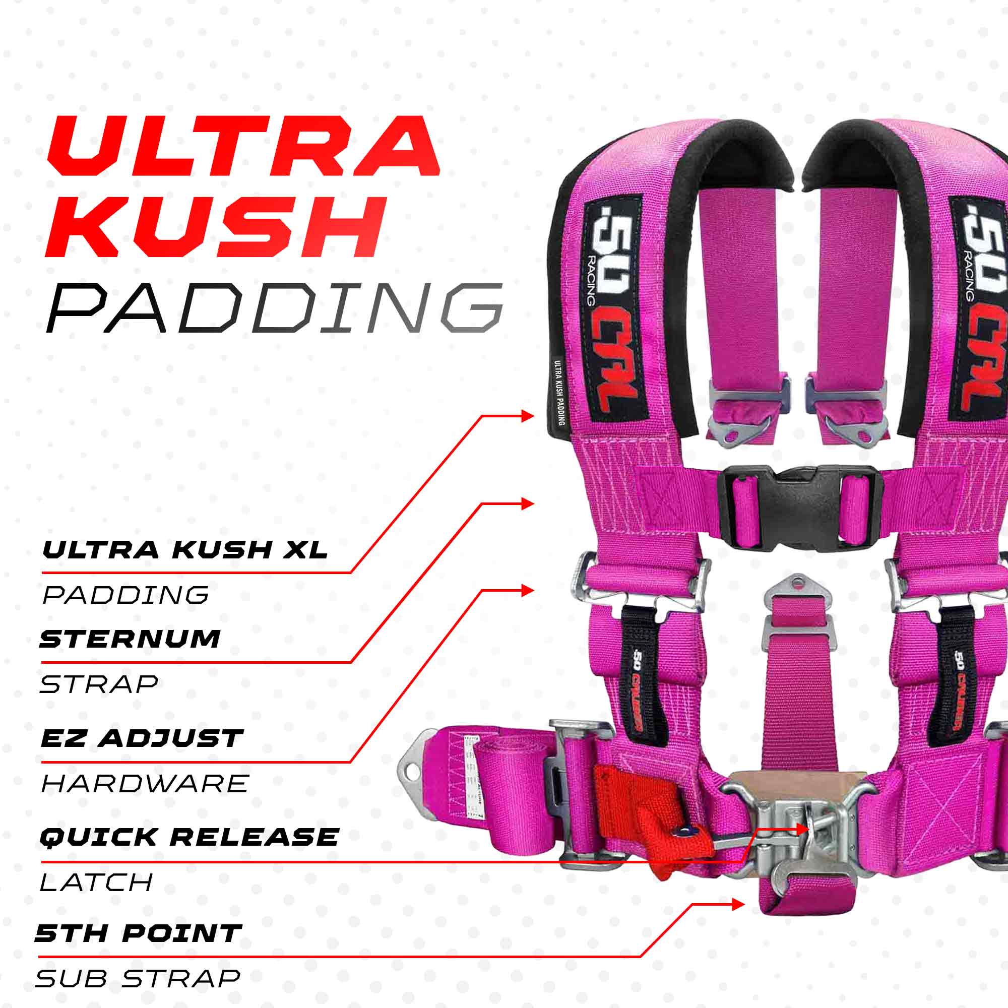 50 Caliber Racing 3" 5-Point UTV Harness | Anti-Submarine Strap | 9 Colors