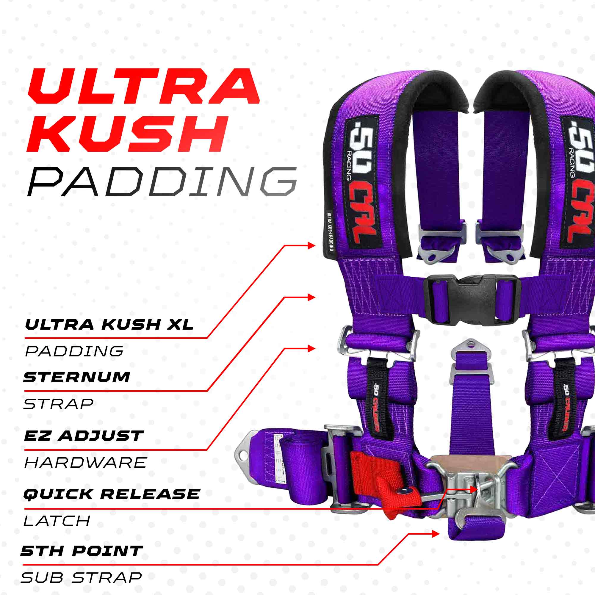 50 Caliber Racing 3" 5-Point UTV Harness | Anti-Submarine Strap | 9 Colors