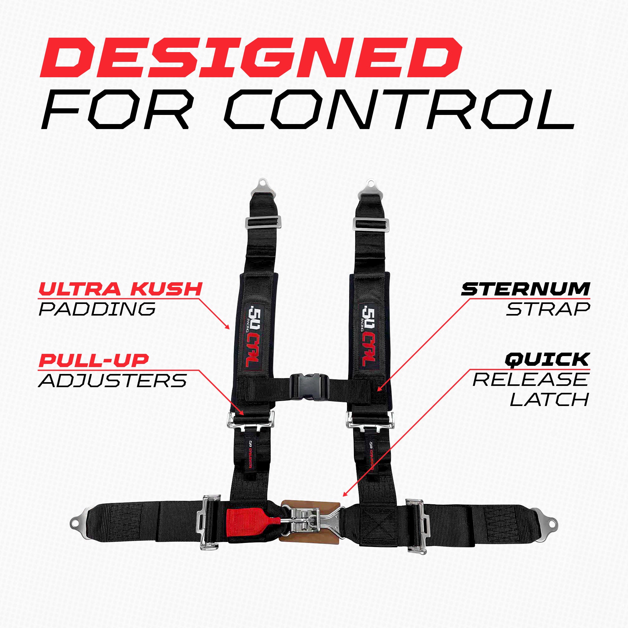 50 Caliber Racing 3" 4-Point UTV Harness | Latch & Link Quick Release | 9 Colors