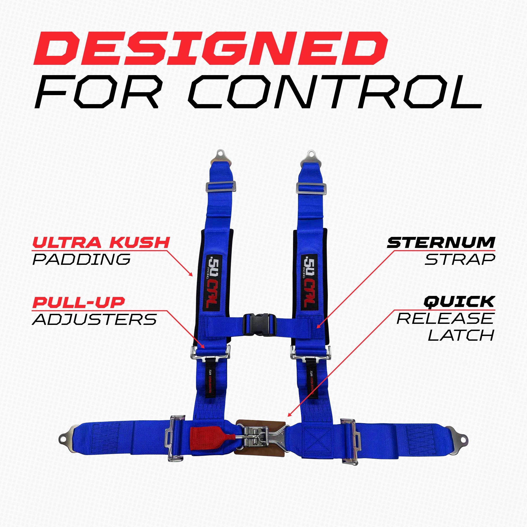 50 Caliber Racing 3" 4-Point UTV Harness | Latch & Link Quick Release | 9 Colors