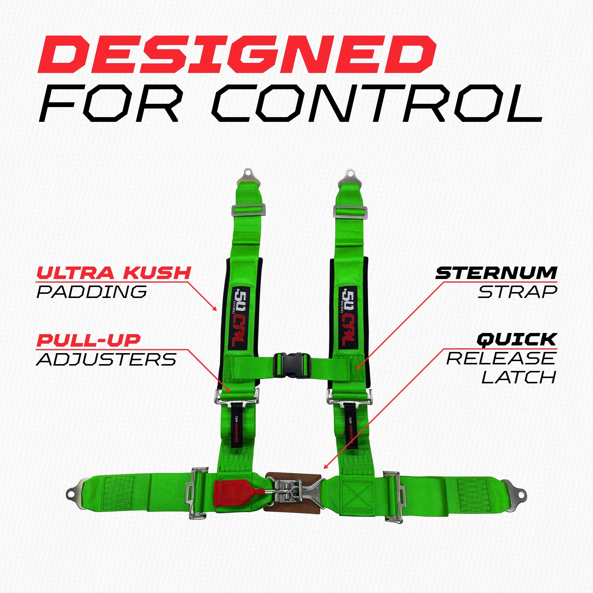 50 Caliber Racing 2" 4-Point UTV Harness - Latch & Link Quick Release