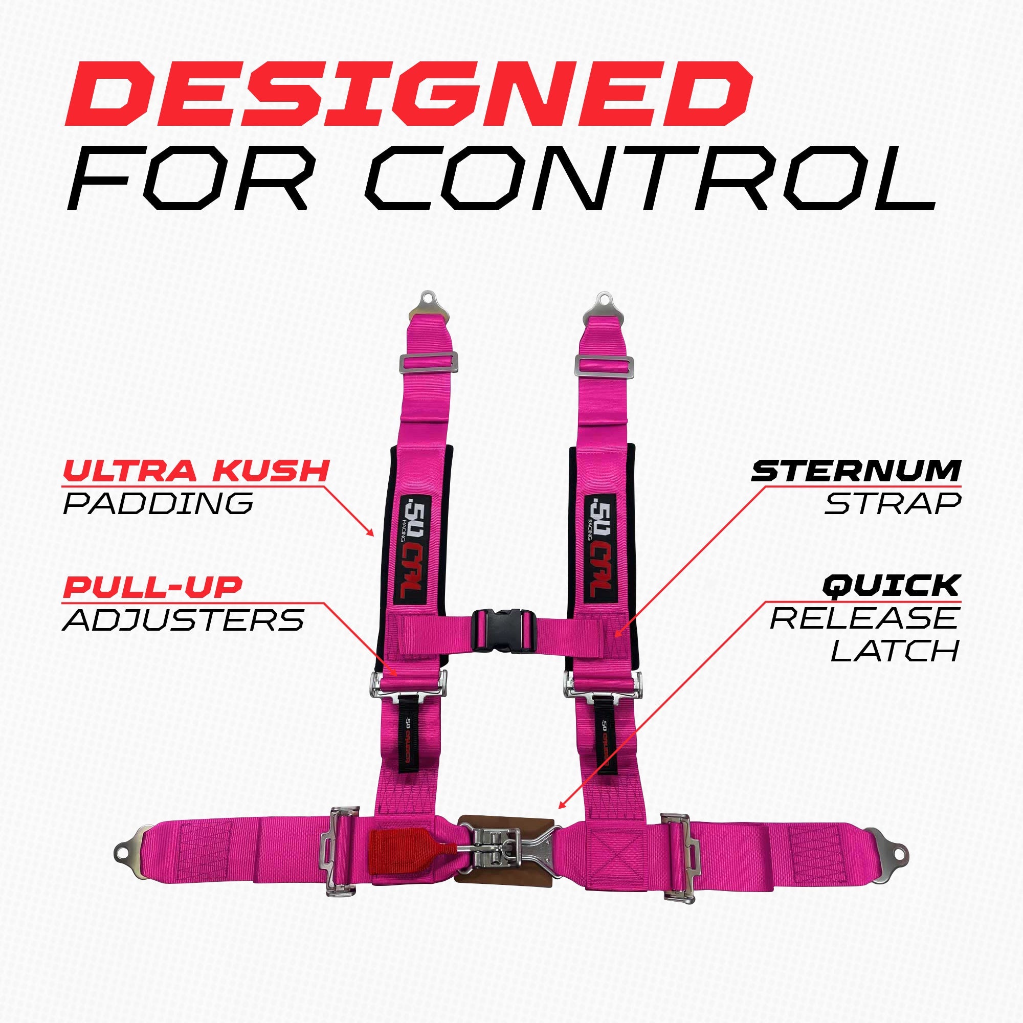 50 Caliber Racing 2" 4-Point UTV Harness - Latch & Link Quick Release