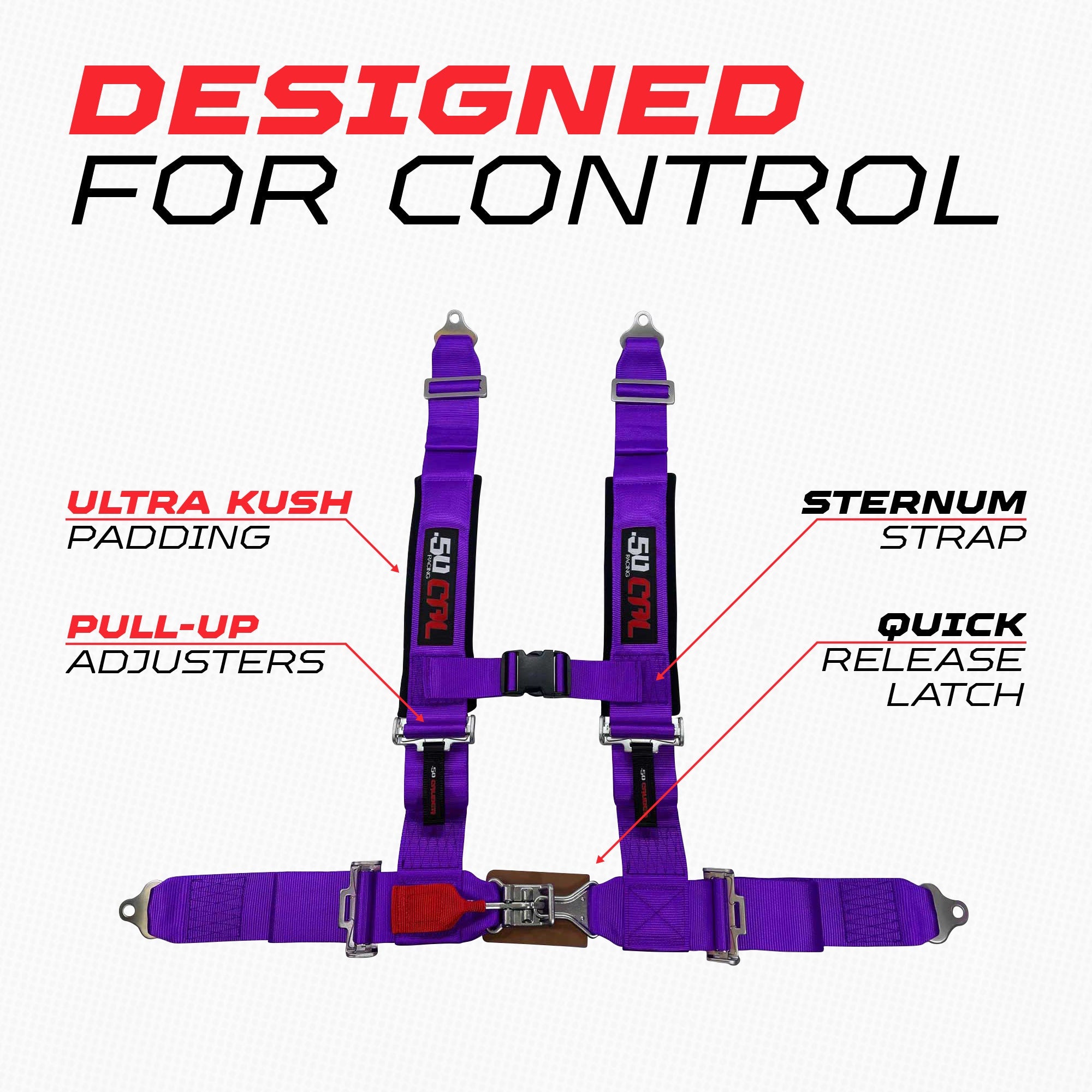 50 Caliber Racing 3" 4-Point UTV Harness | Latch & Link Quick Release | 9 Colors