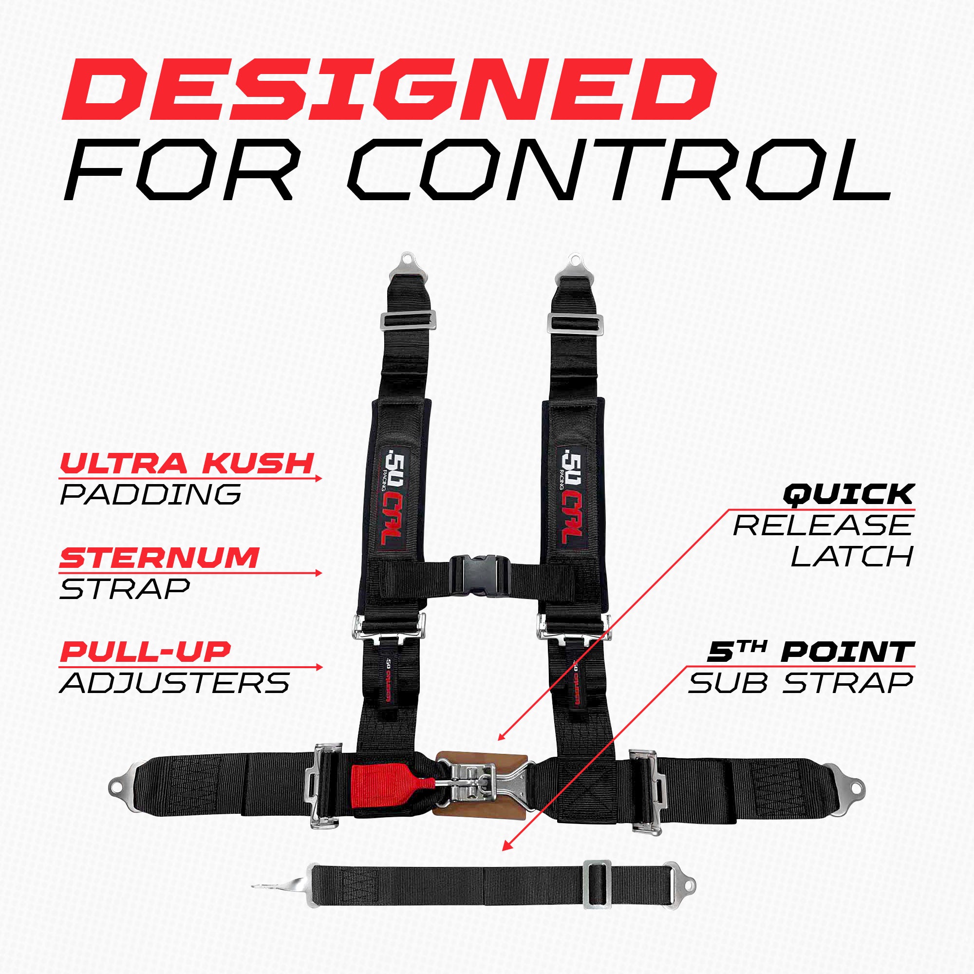 50 Caliber Racing 3" 5-Point UTV Harness | Anti-Submarine Strap | 9 Colors