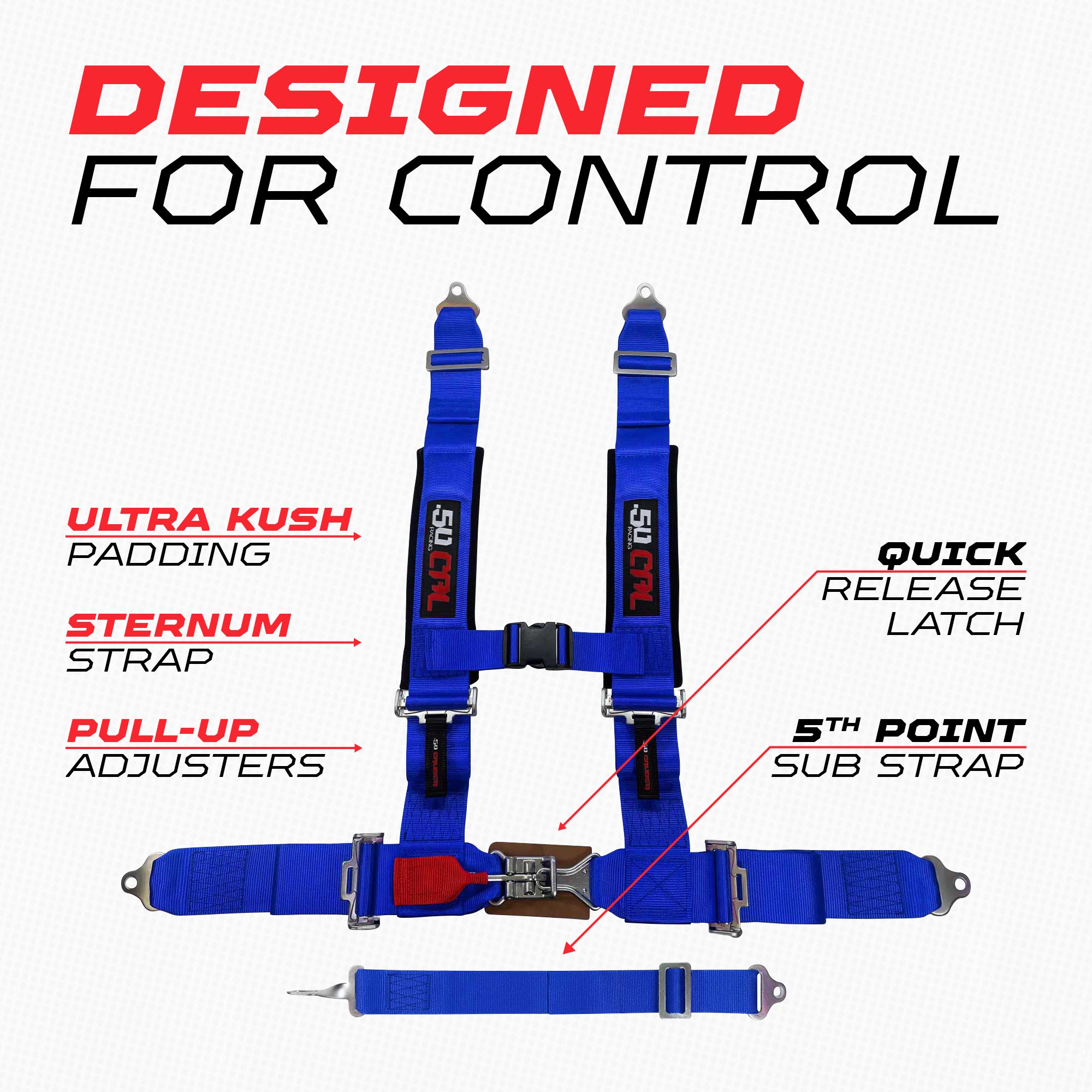 50 Caliber Racing 3" 5-Point UTV Harness | Anti-Submarine Strap | 9 Colors