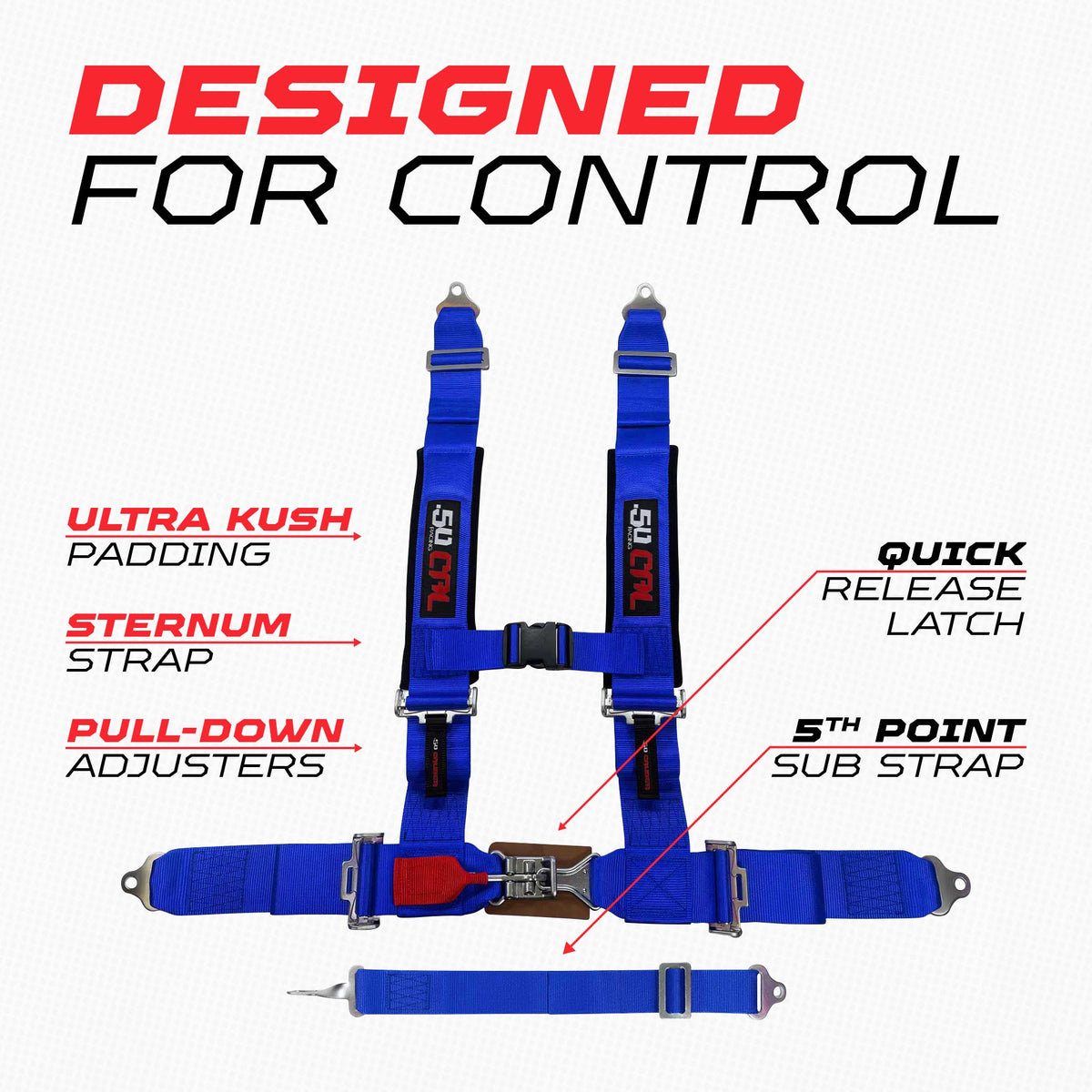 50 Caliber Racing 3" 5-Point UTV Harness | Anti-Submarine Strap | 9 Colors