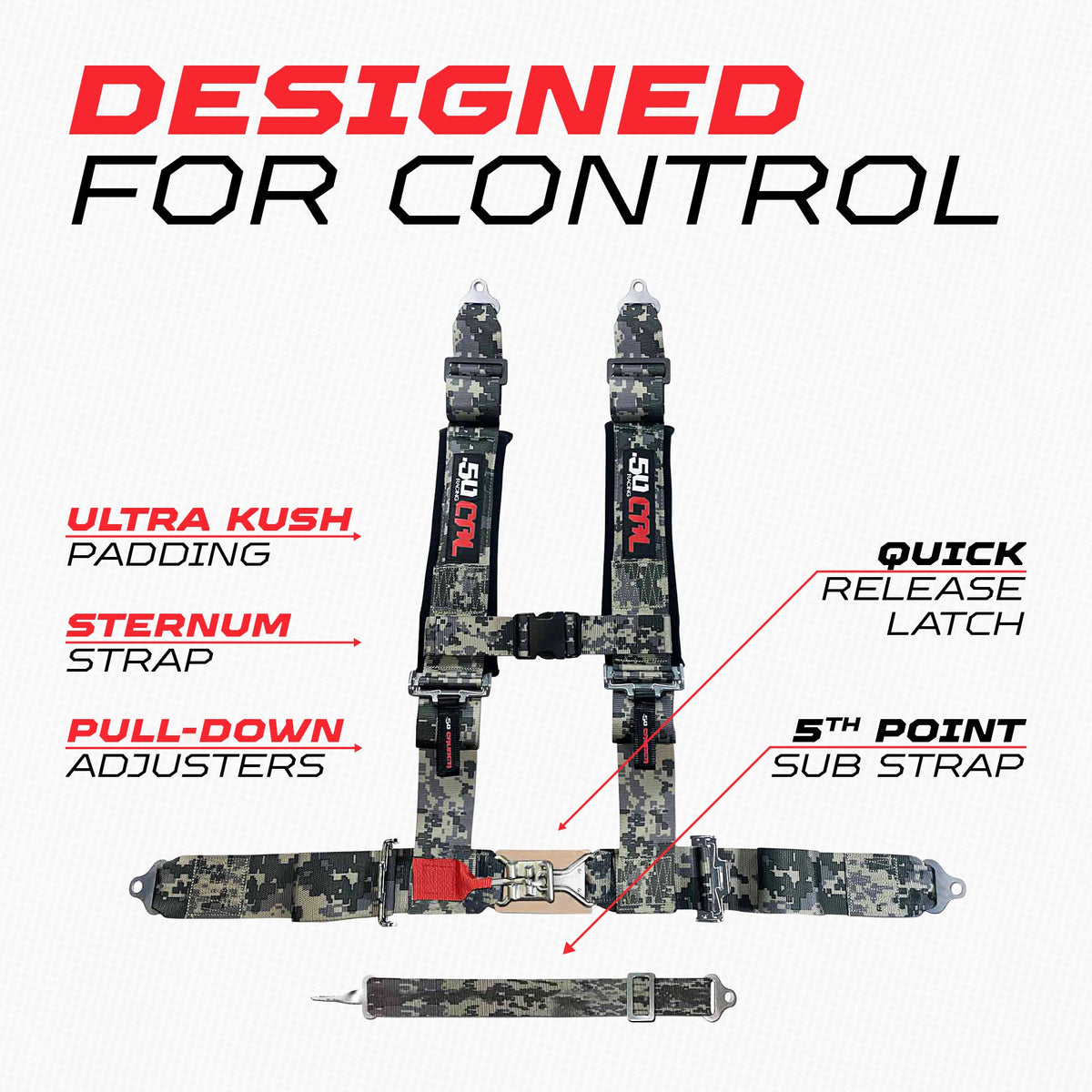 50 Caliber Racing 3" 5-Point UTV Harness | Anti-Submarine Strap | 9 Colors