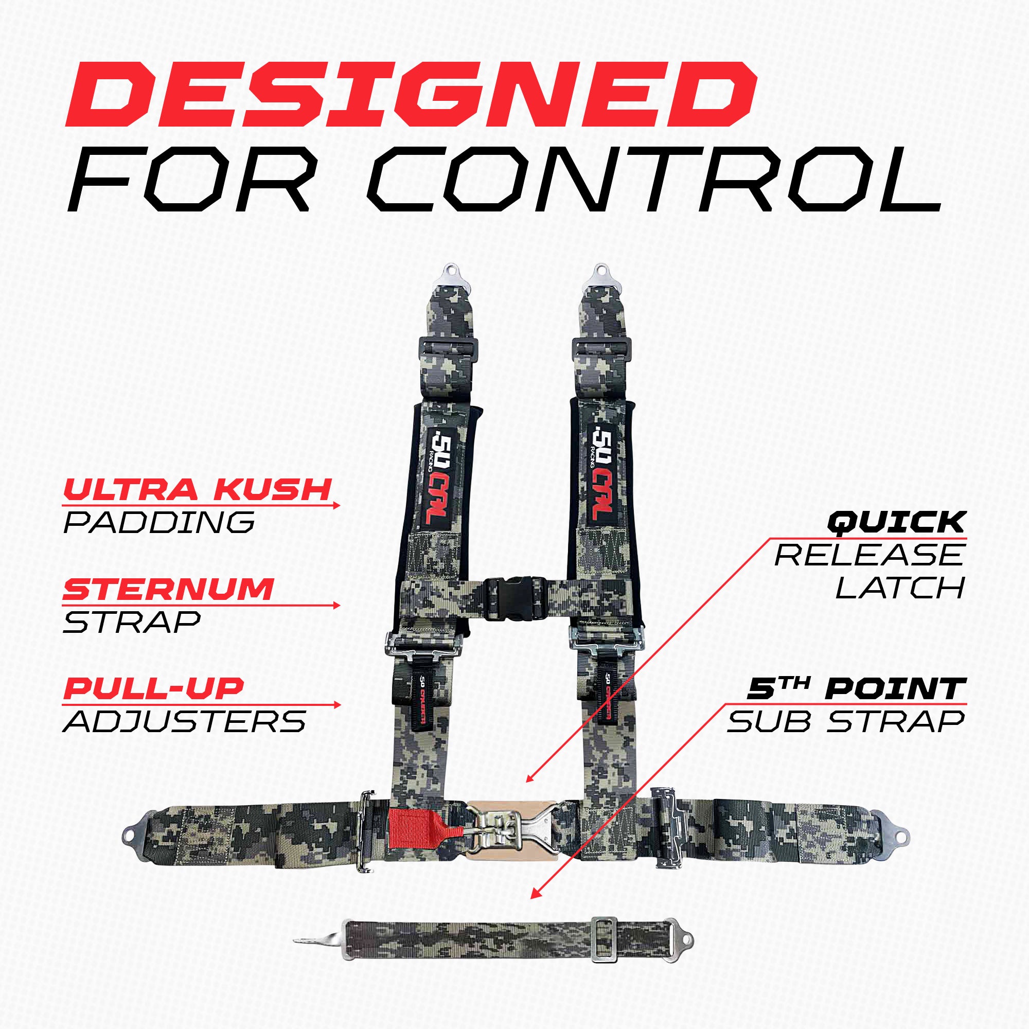 50 Caliber Racing 3" 5-Point UTV Harness | Anti-Submarine Strap | 9 Colors
