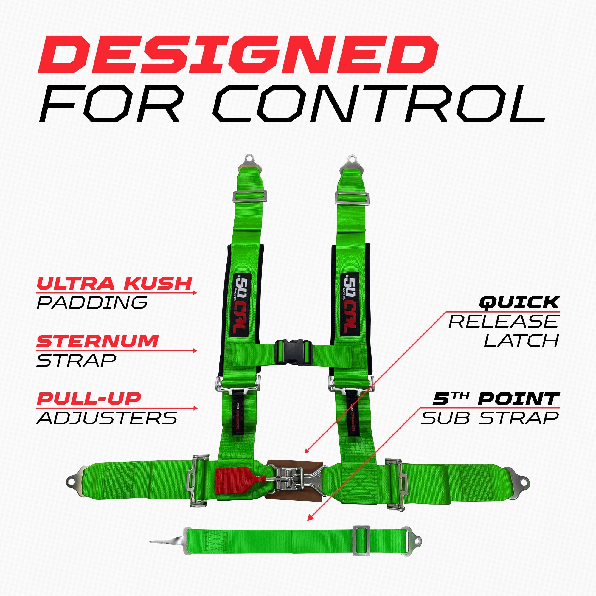 50 Caliber Racing 3" 5-Point UTV Harness | Anti-Submarine Strap | 9 Colors