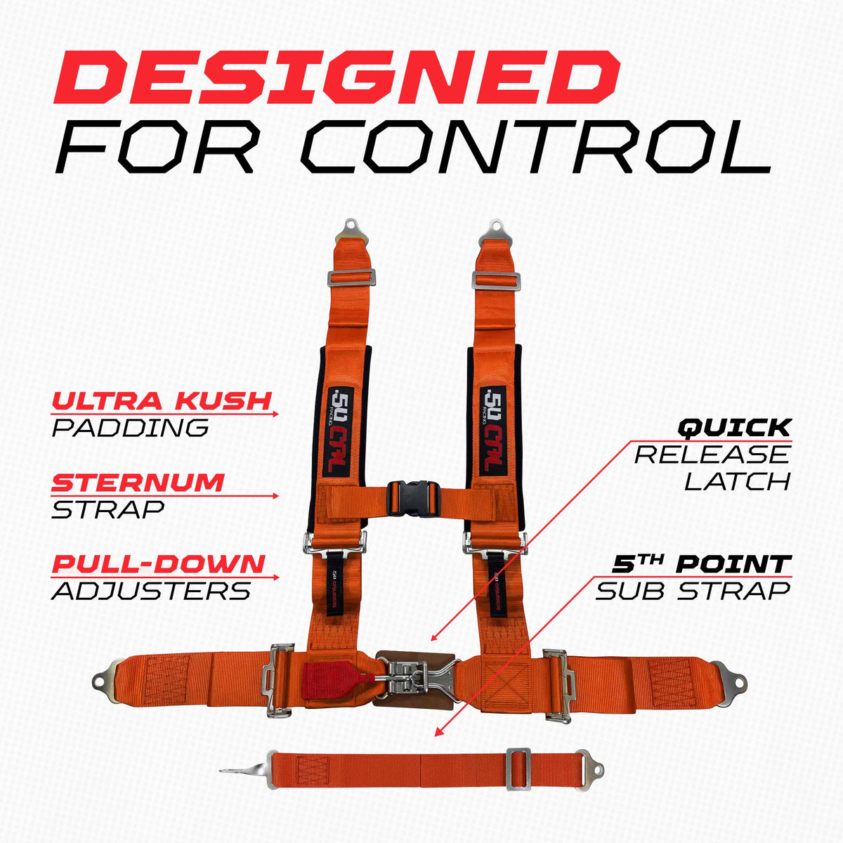50 Caliber Pro Series 2" 5-Point Race-Latch UTV Harness