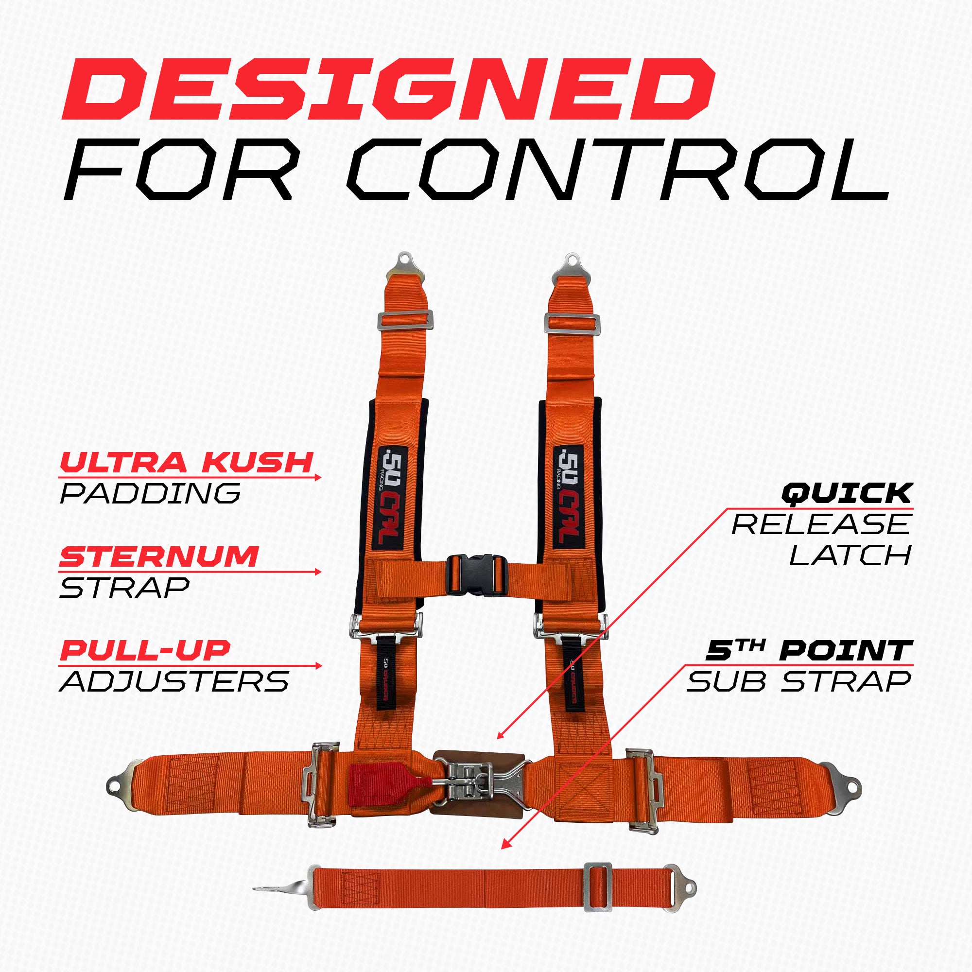 50 Caliber Racing 3" 5-Point UTV Harness | Anti-Submarine Strap | 9 Colors