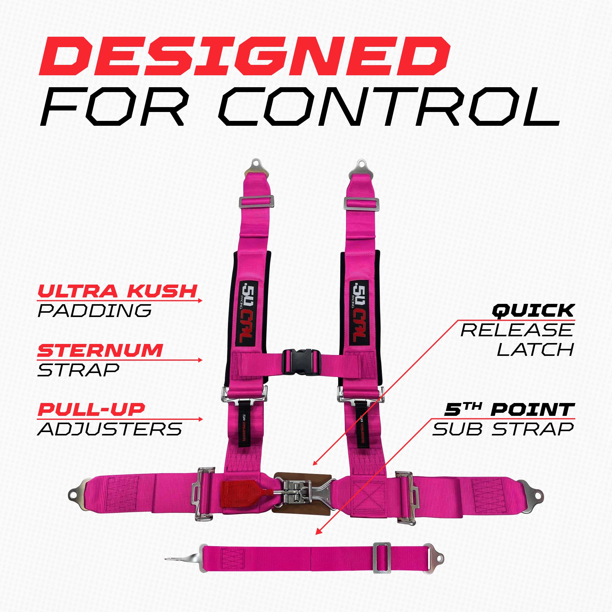 50 Caliber Racing 3" 5-Point UTV Harness | Anti-Submarine Strap | 9 Colors
