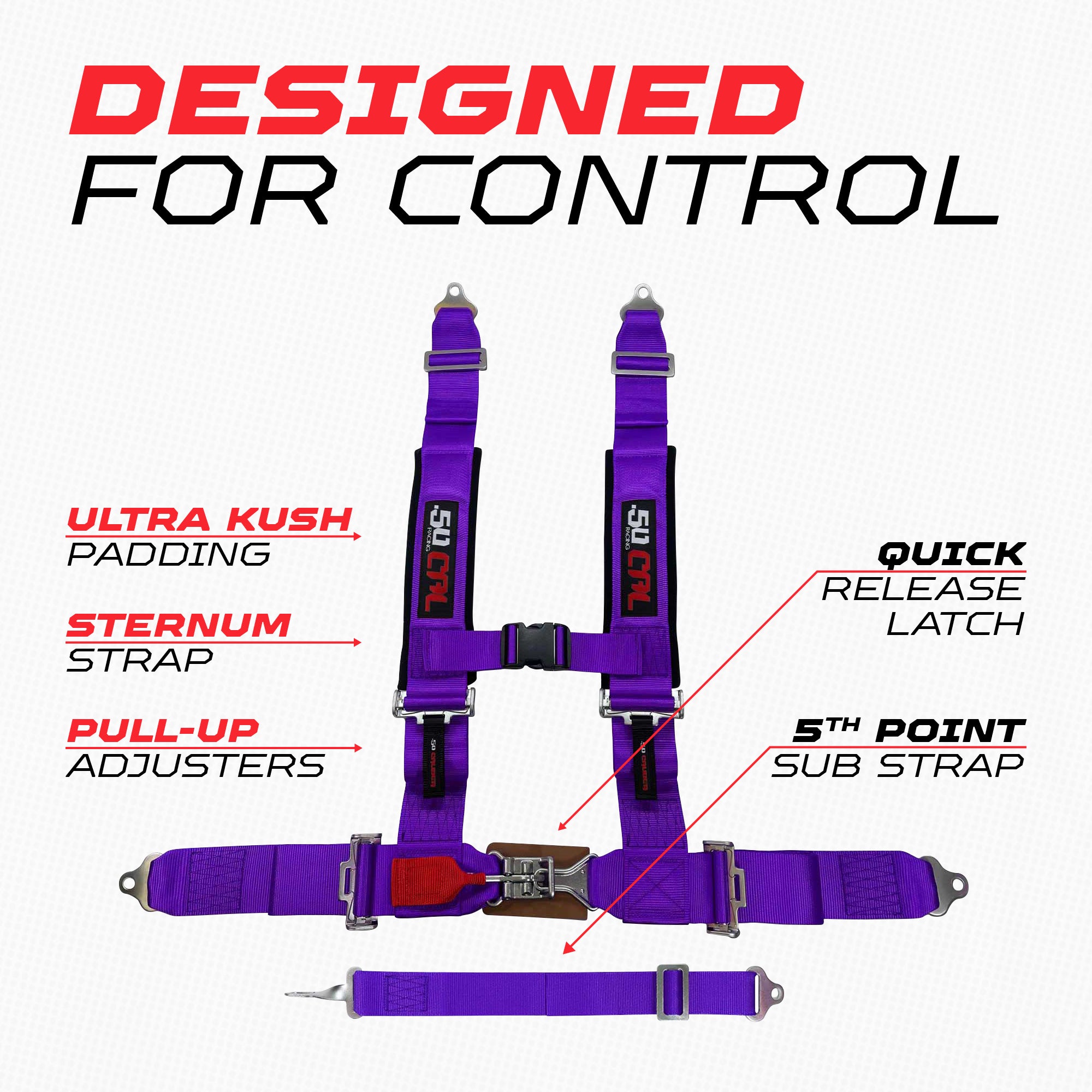 50 Caliber Racing 3" 5-Point UTV Harness | Anti-Submarine Strap | 9 Colors