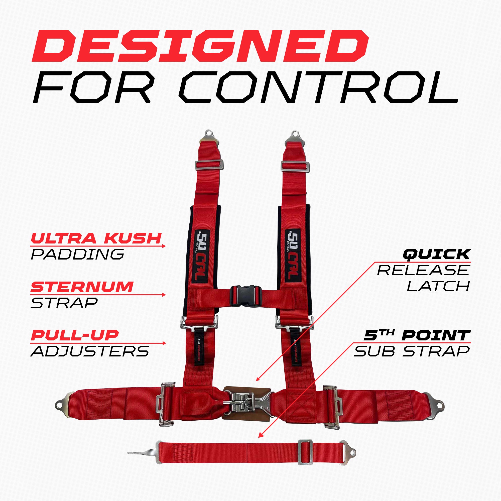 50 Caliber Racing 3" 5-Point UTV Harness | Anti-Submarine Strap | 9 Colors