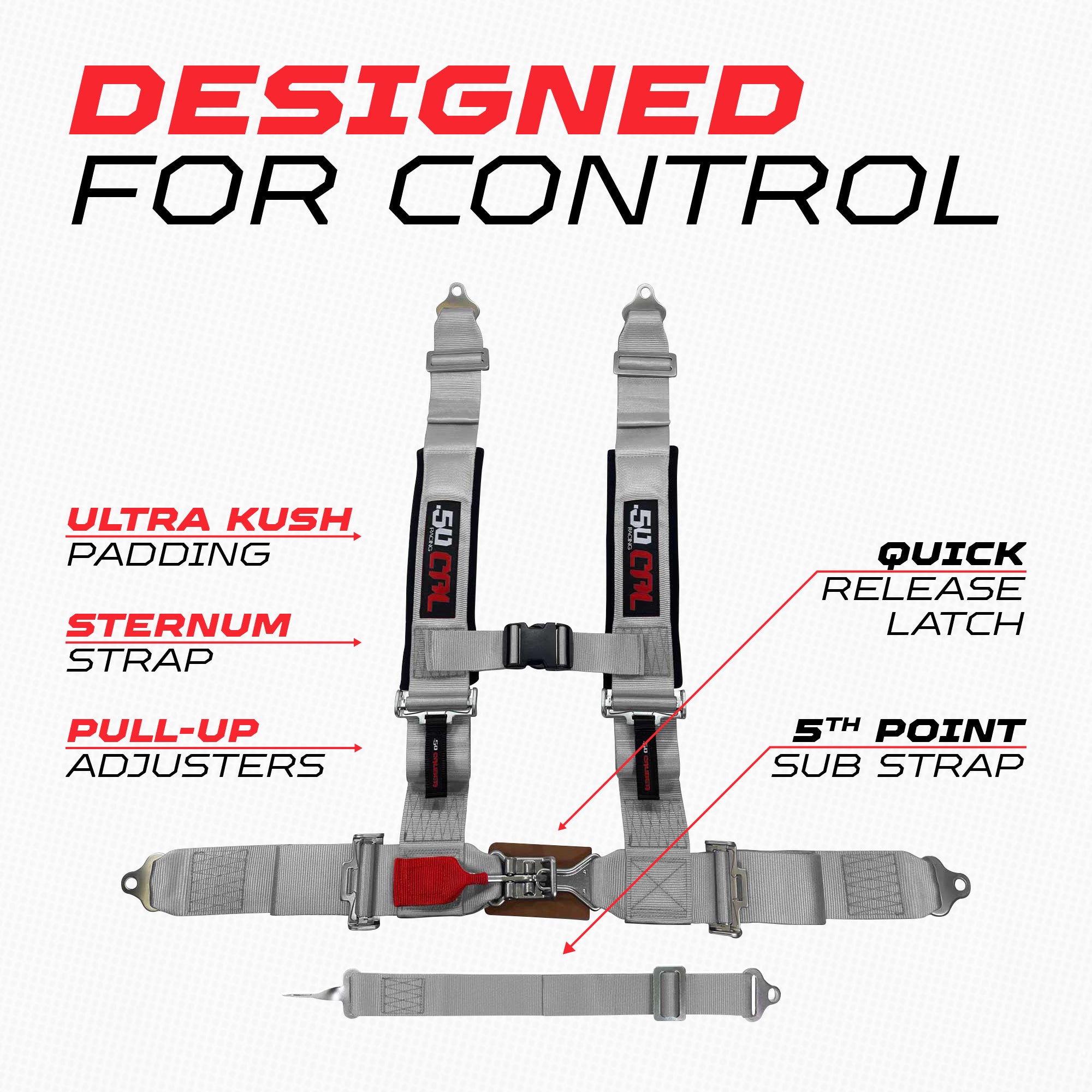 50 Caliber Racing 3" 5-Point UTV Harness | Anti-Submarine Strap | 9 Colors