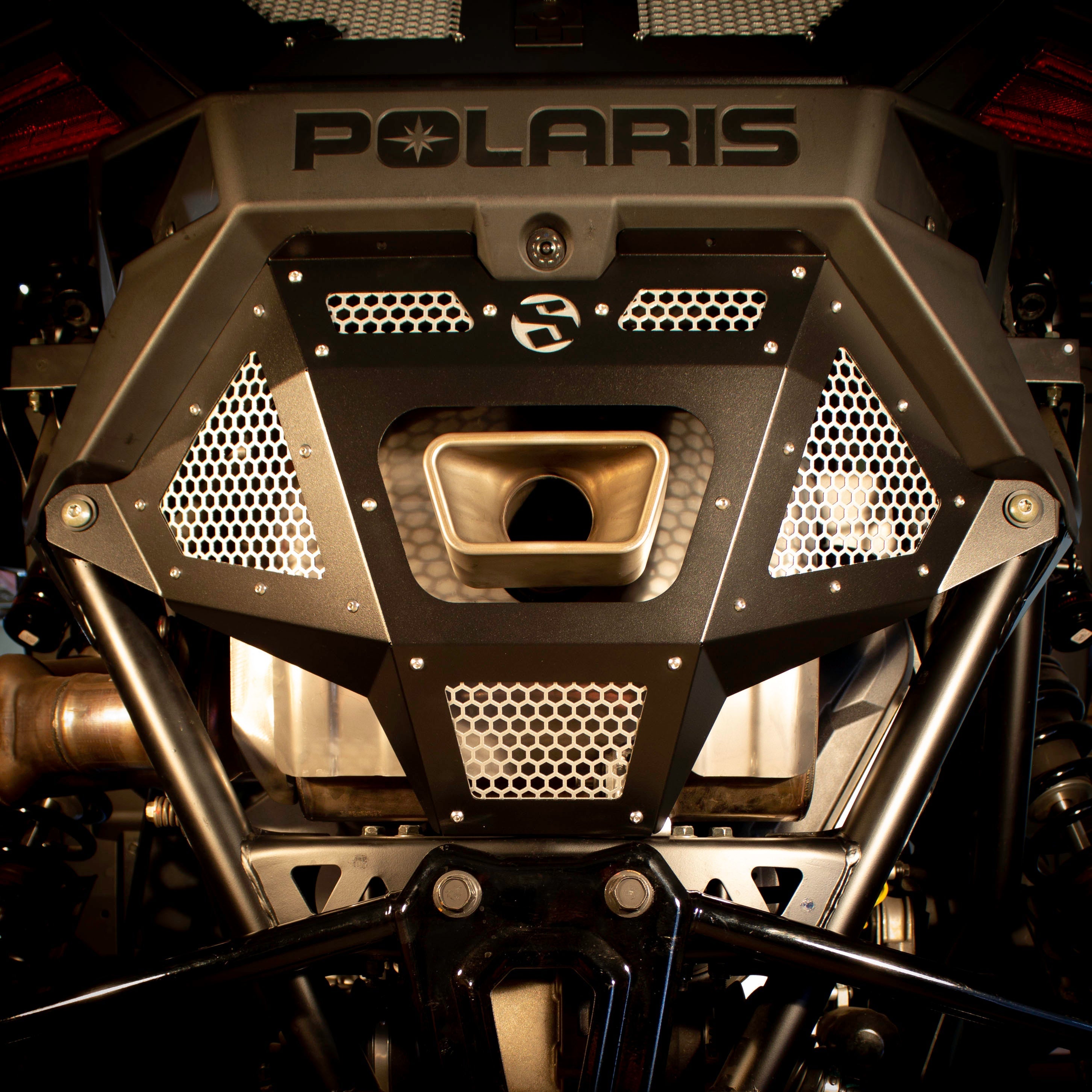 Photo of Polaris Pro R Rear Exhaust Cover by SDR Motorsports - Premium Exhaust Covers for UTVs / Side by Sides