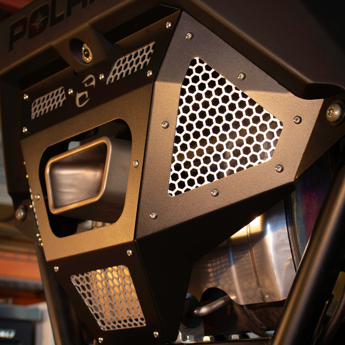 Photo of SDR Motorsports Polaris Pro R Rear Exhaust Cover by SDR Motorsports - Premium Exhaust Covers for UTVs / Side by Sides