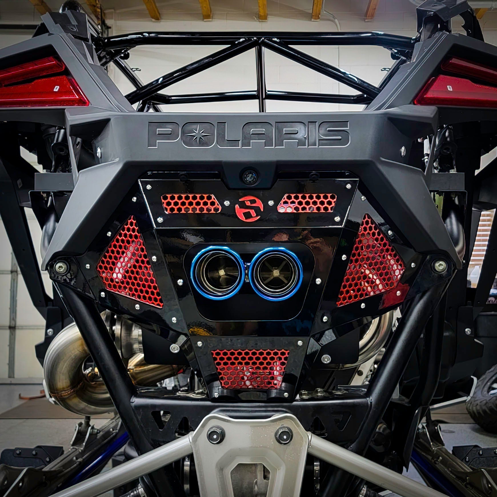 Photo of Polaris Pro R Rear Exhaust Cover by SDR Motorsports - Premium Exhaust Covers for UTVs / Side by Sides